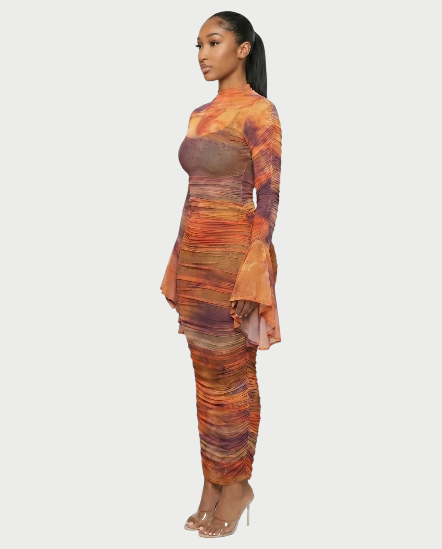 TAZARA Gradient Mesh Long Sleeves Maxi Dress - Image 3