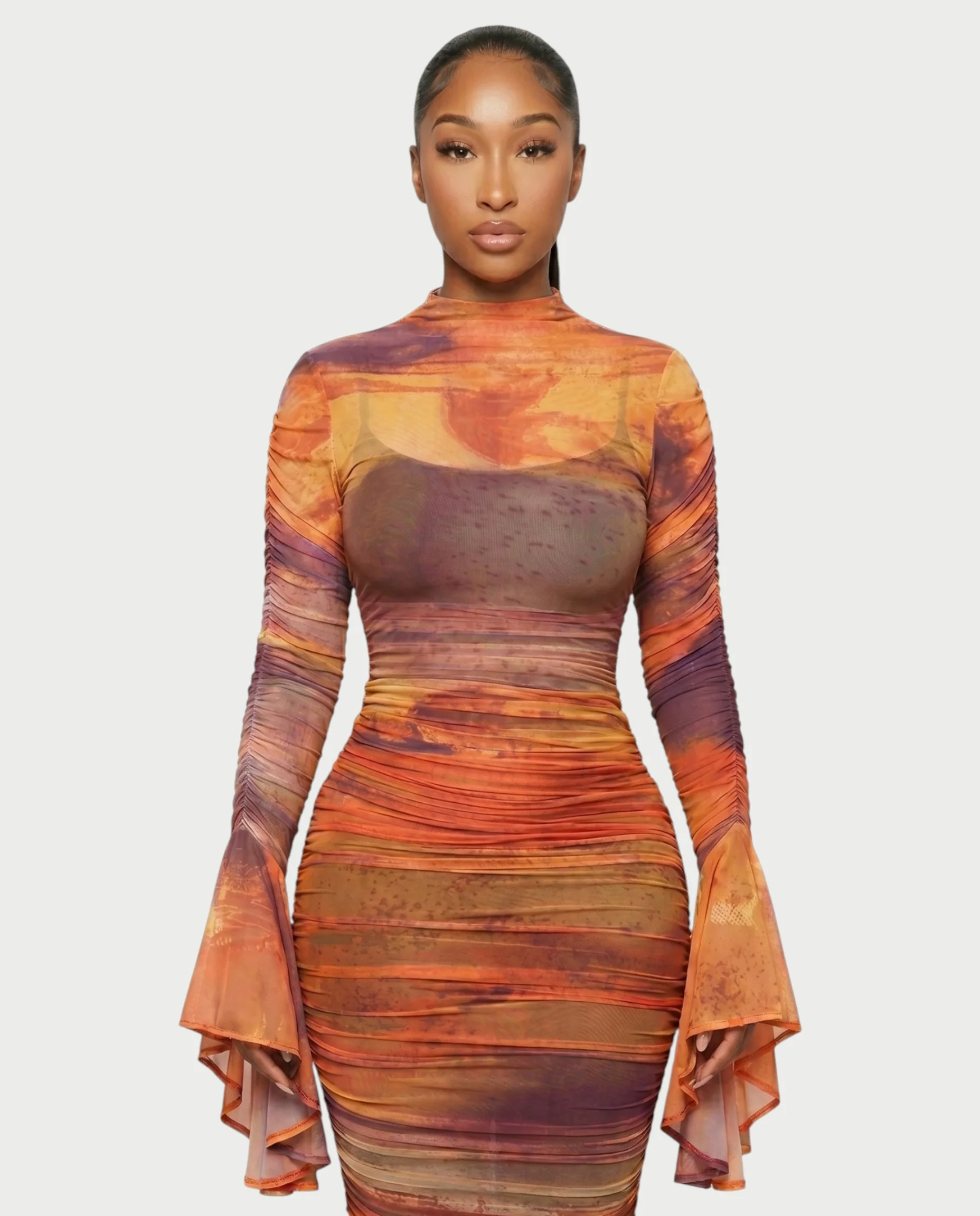 TAZARA Gradient Mesh Long Sleeves Maxi Dress - Image 4