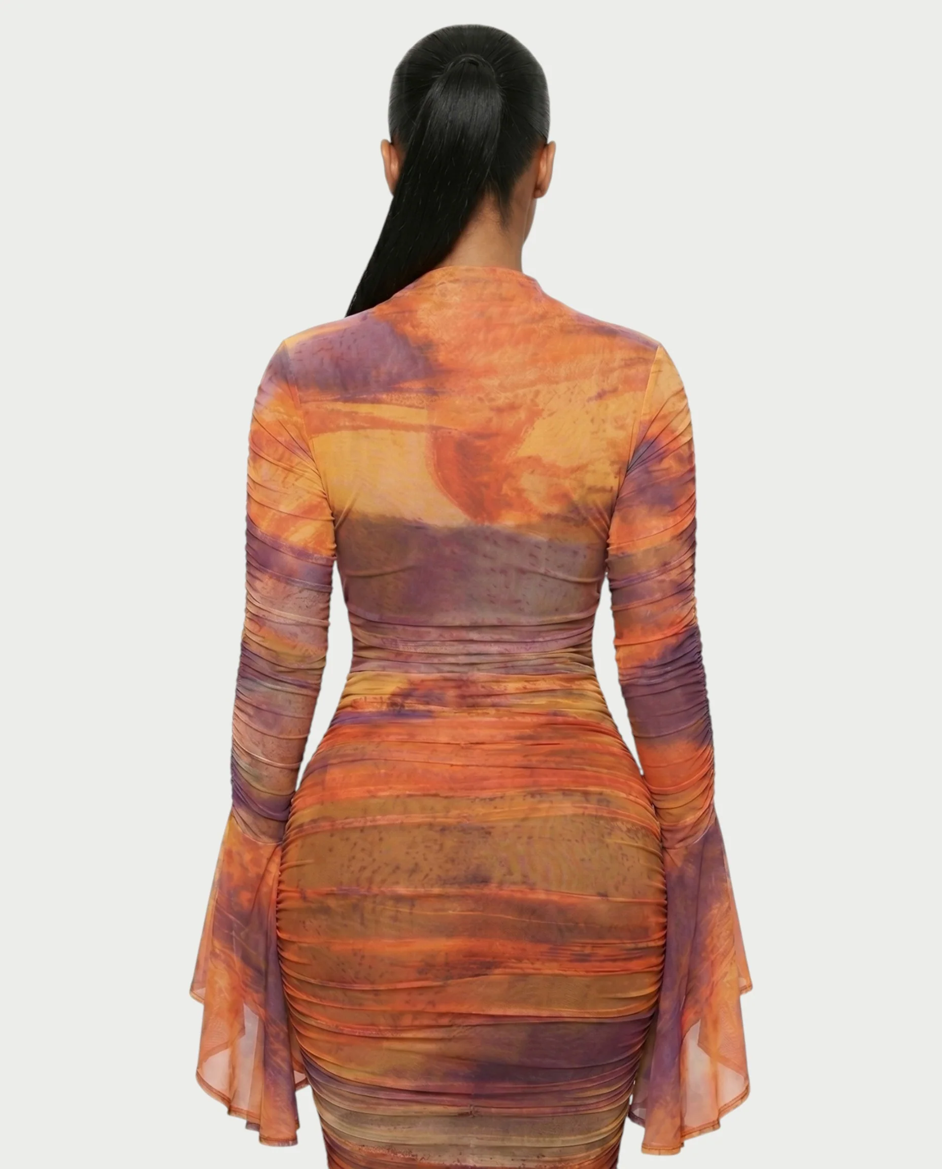 TAZARA Gradient Mesh Long Sleeves Maxi Dress - Image 5