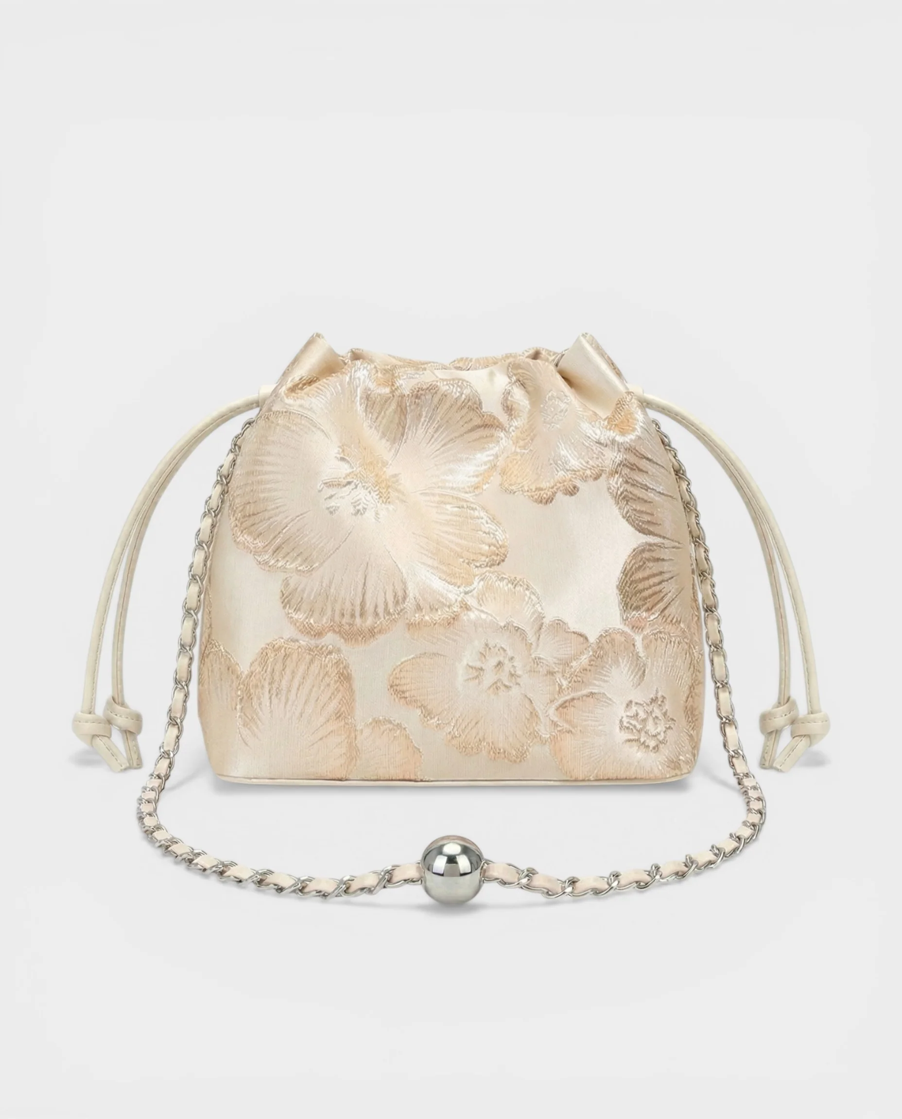 TERRA Champagne Floral Jacquard Chain Bucket Bag - Image 2