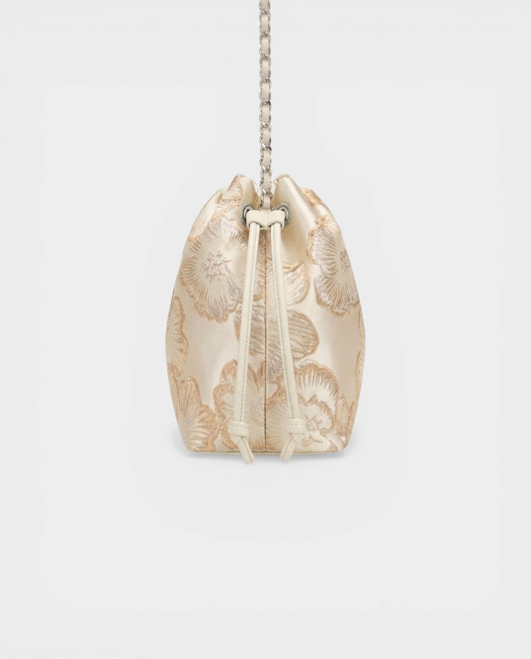 TERRA Champagne Floral Jacquard Chain Bucket Bag - Image 3