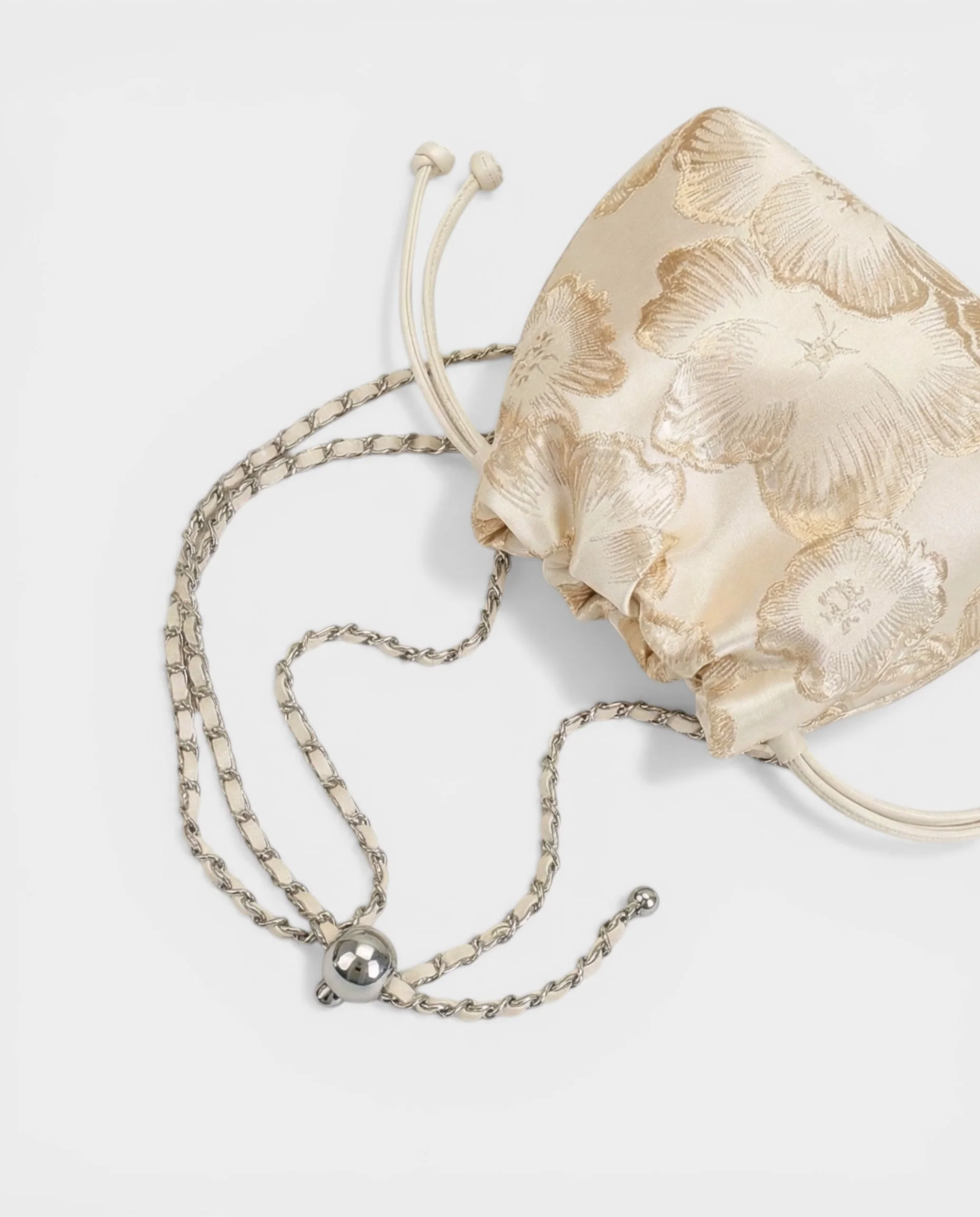 TERRA Champagne Floral Jacquard Chain Bucket Bag - Image 4