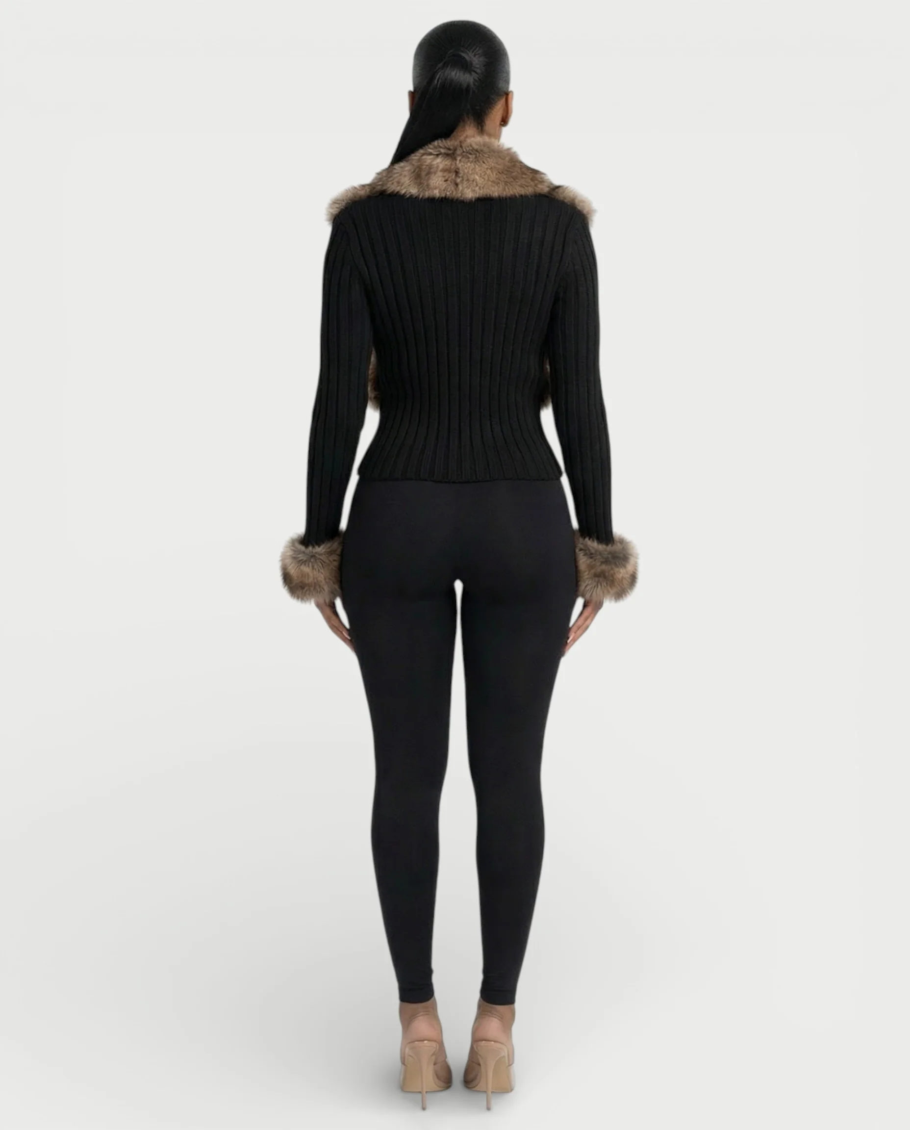 TRINAYA Faux Fur Trim Ribbed Knit Jumper - Image 4
