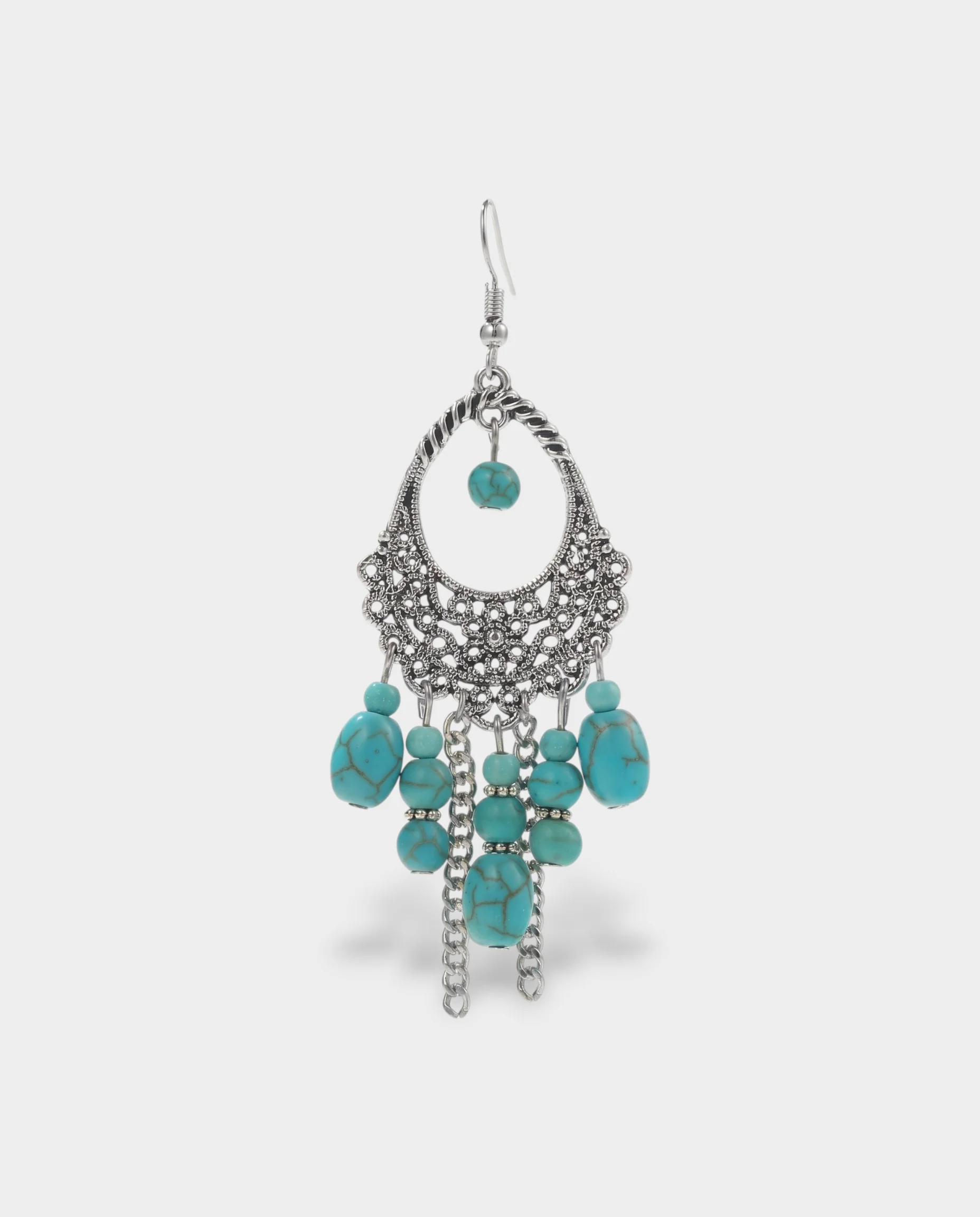 Turquoise Beaded Filigree Chandelier Earrings - Image 2