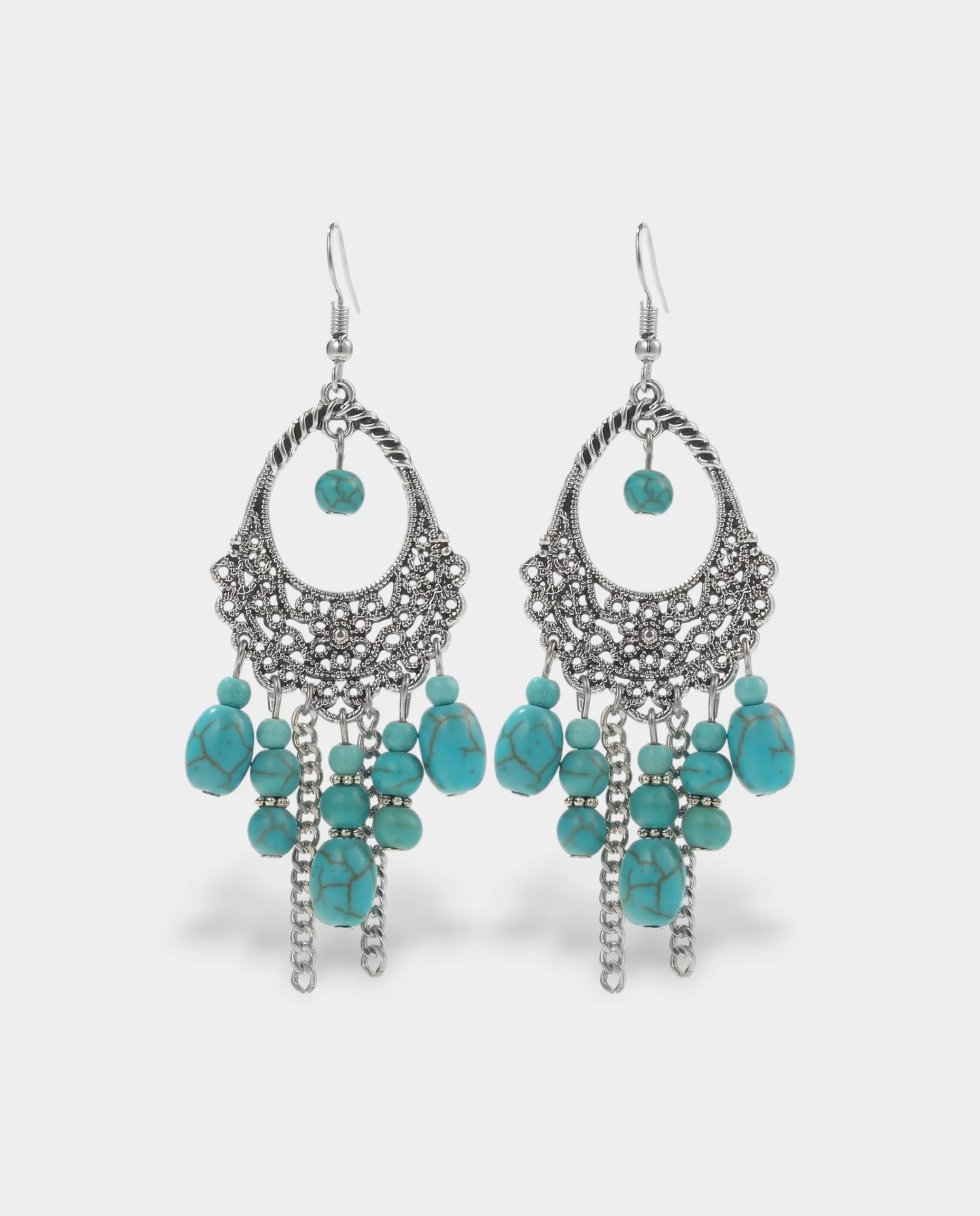 Turquoise Beaded Filigree Chandelier Earrings - Image 3