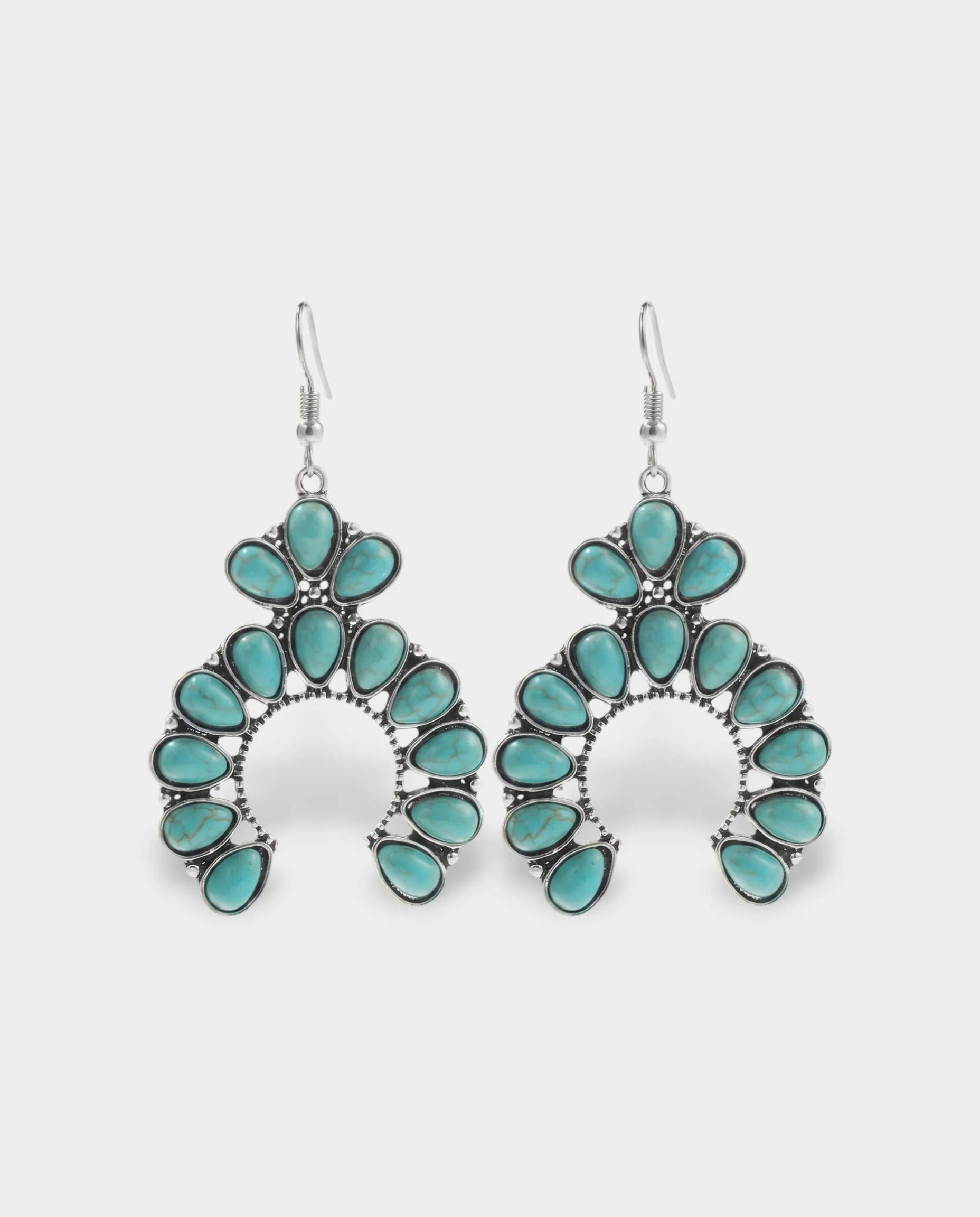 Turquoise Cluster Crescent Drop Earrings - Image 3