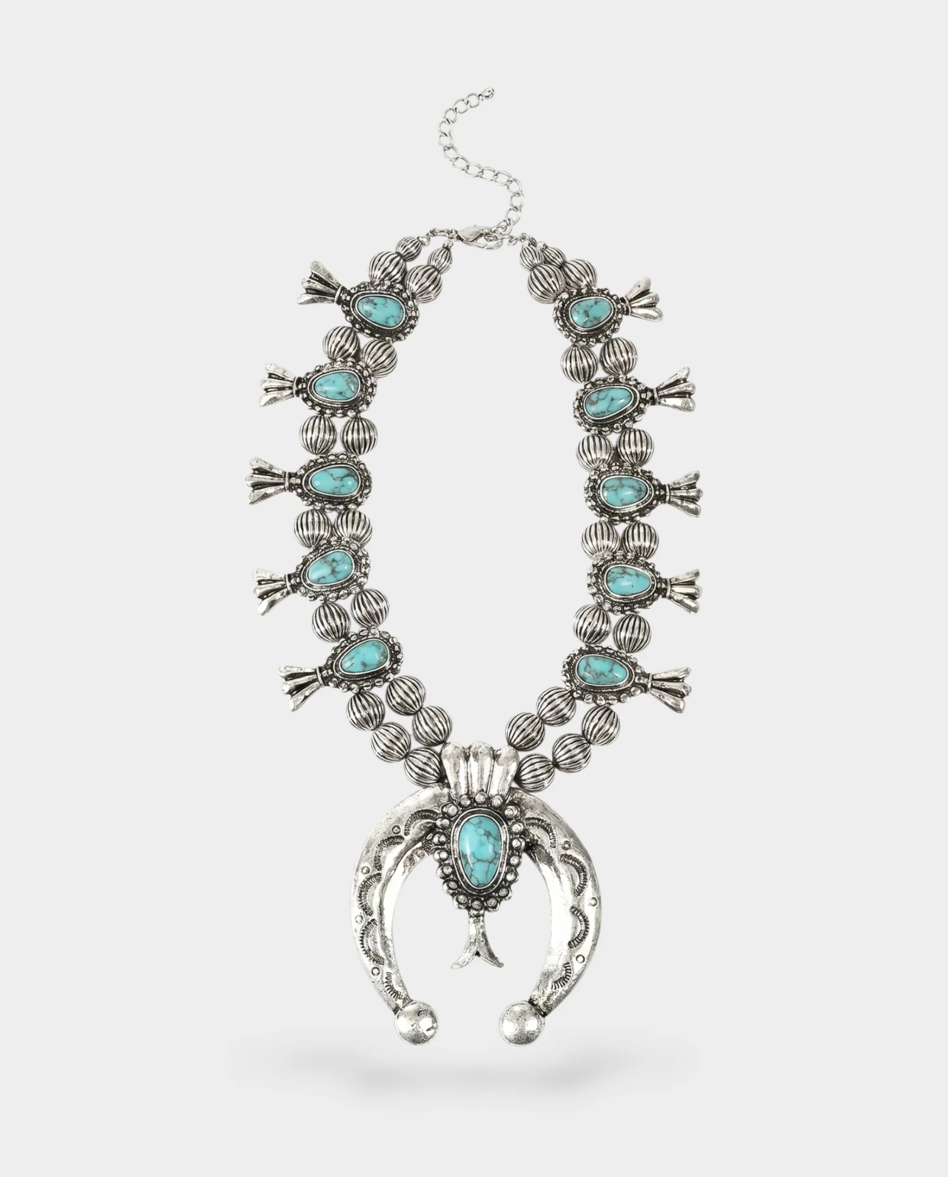 Turquoise Stone Squash Blossom Necklace - Image 2