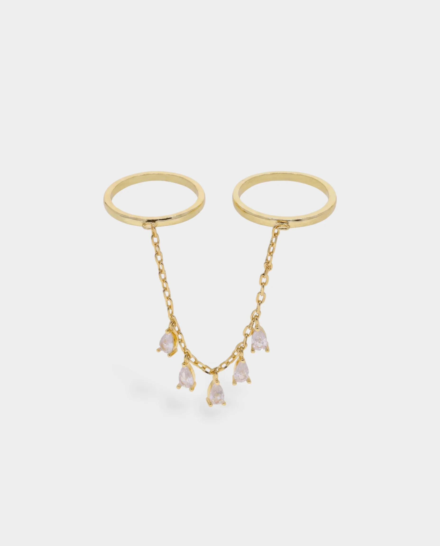 Two-Finger Pear-Cut Crystal Chain Ring - Image 2