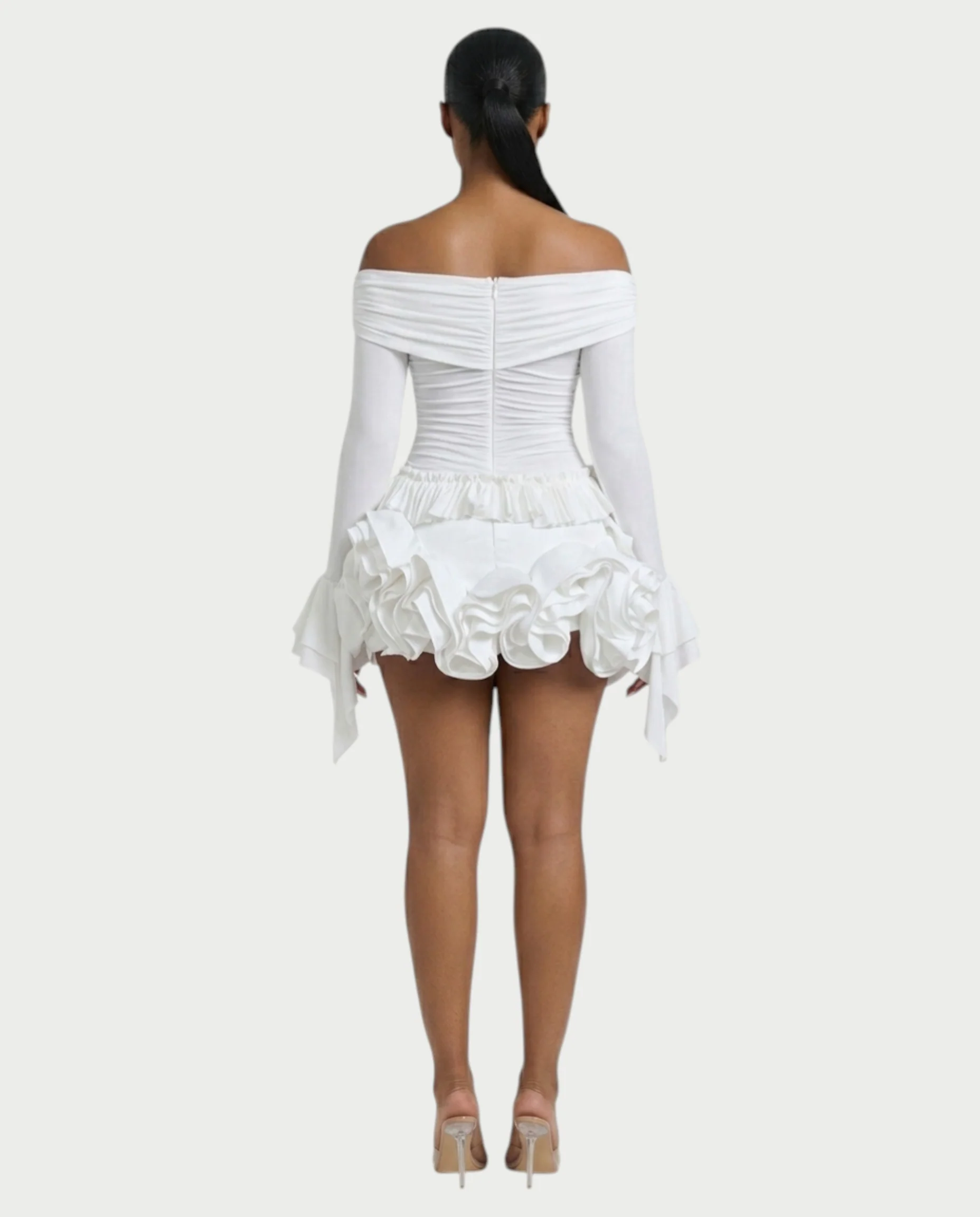 URELLE Off-Shoulder Ruched Top & Ruffle Mini Skort Set - Image 2