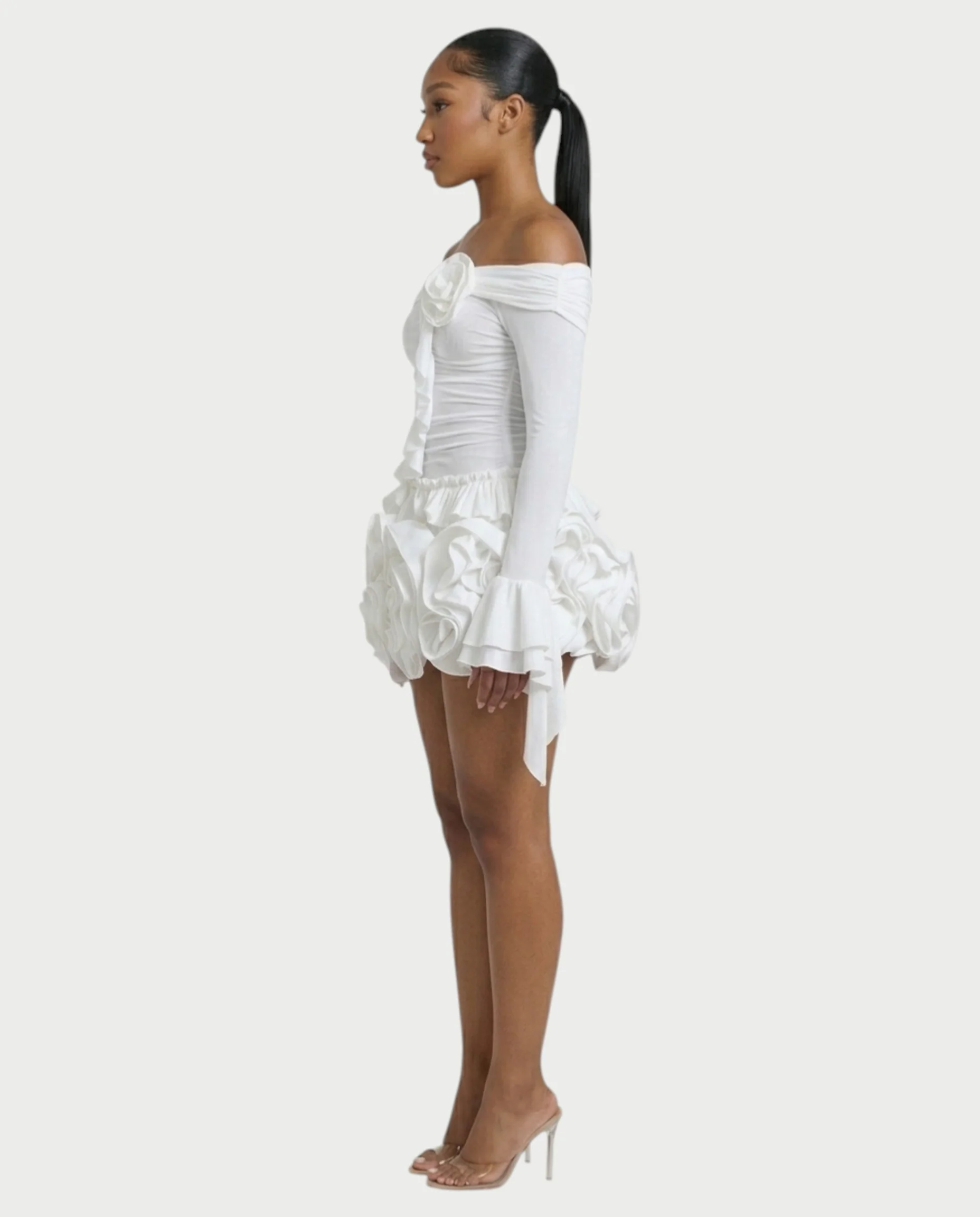 URELLE Off-Shoulder Ruched Top & Ruffle Mini Skort Set - Image 3