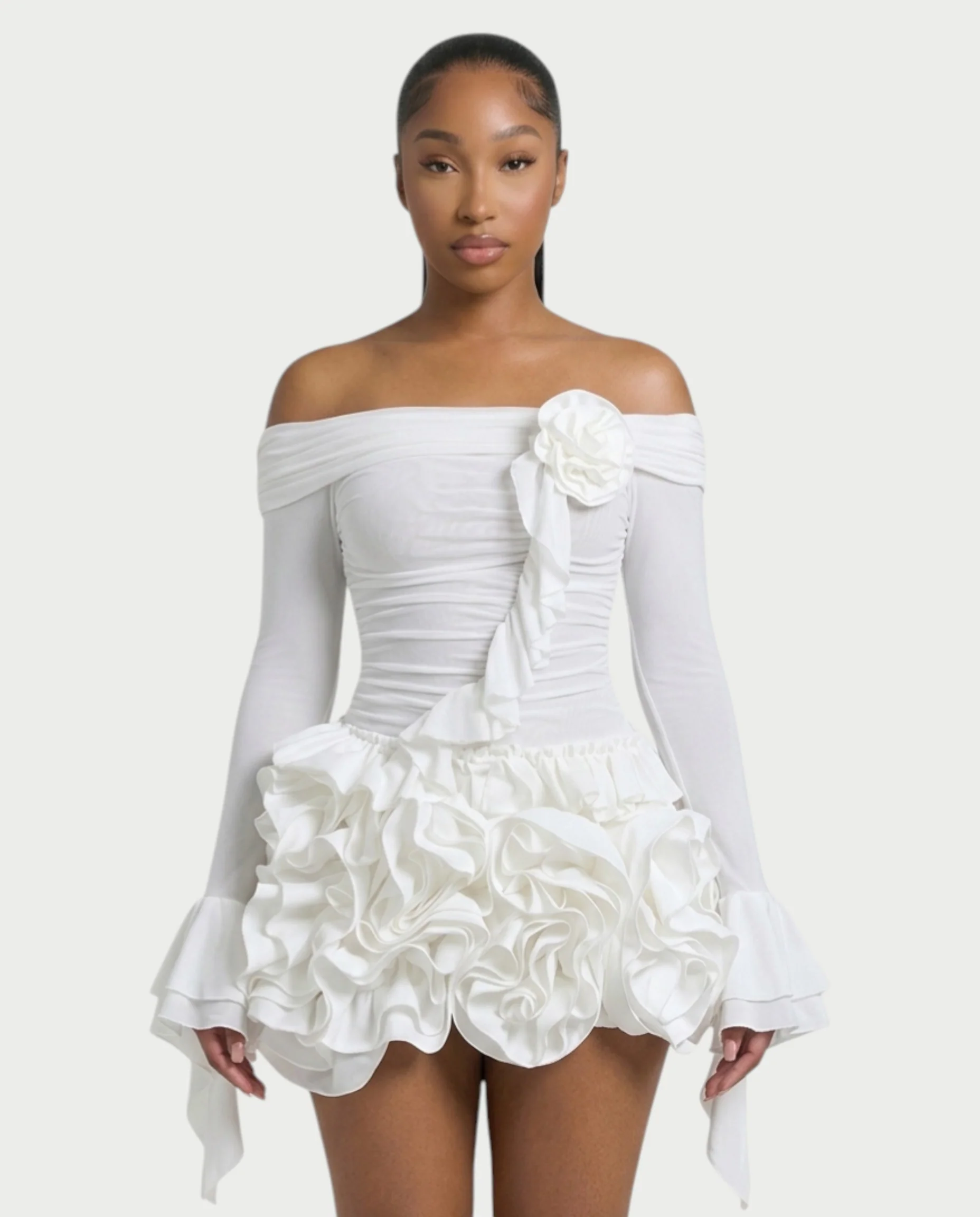 URELLE Off-Shoulder Ruched Top & Ruffle Mini Skort Set - Image 4