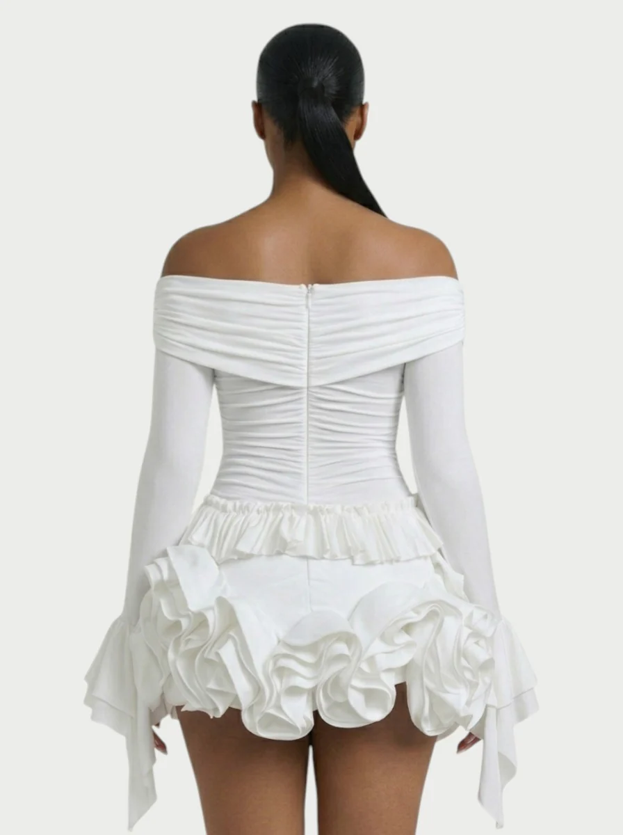 URELLE Off-Shoulder Ruched Top & Ruffle Mini Skort Set - Image 5