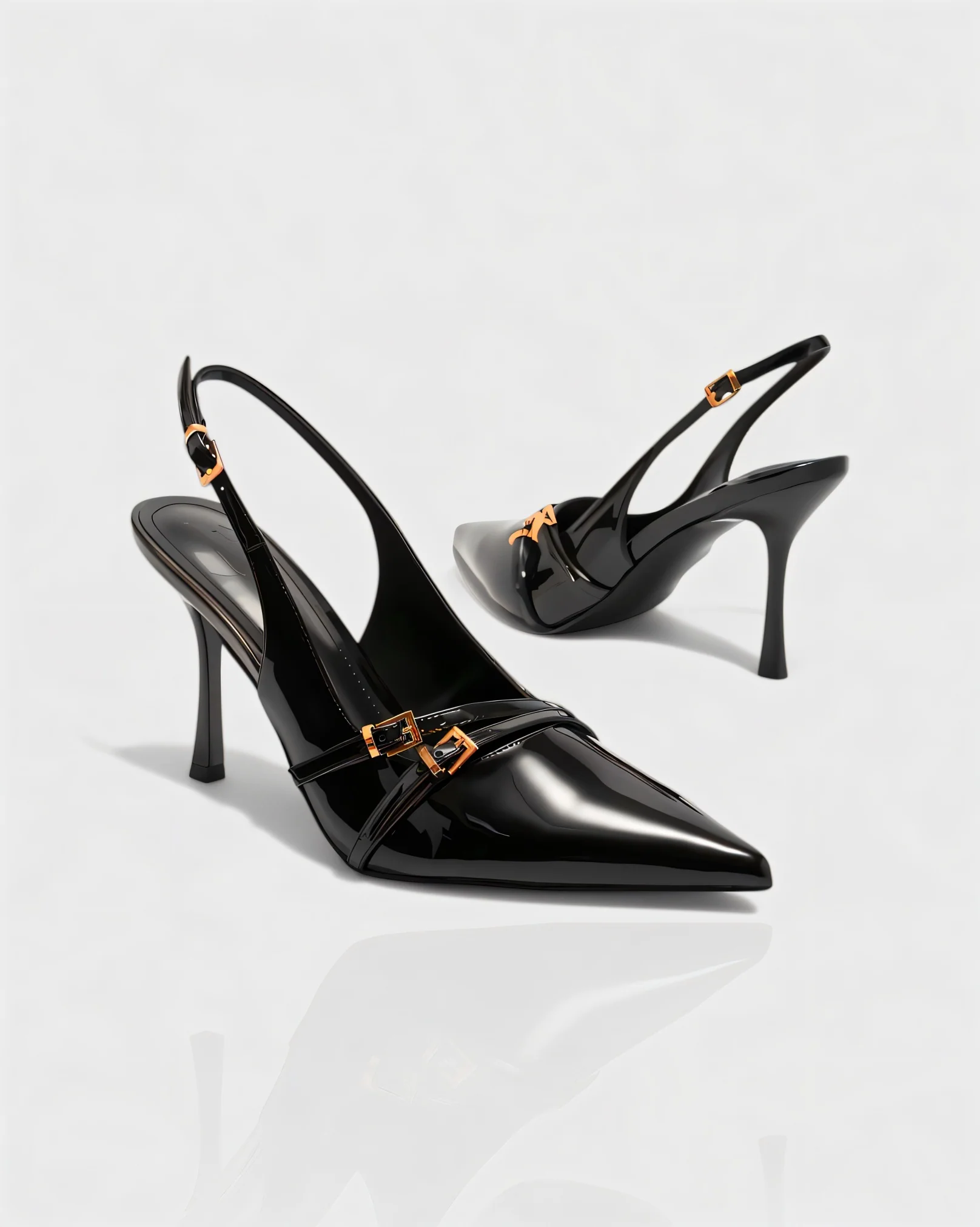 VALEN Patent Buckle Slingback Heels - Image 5