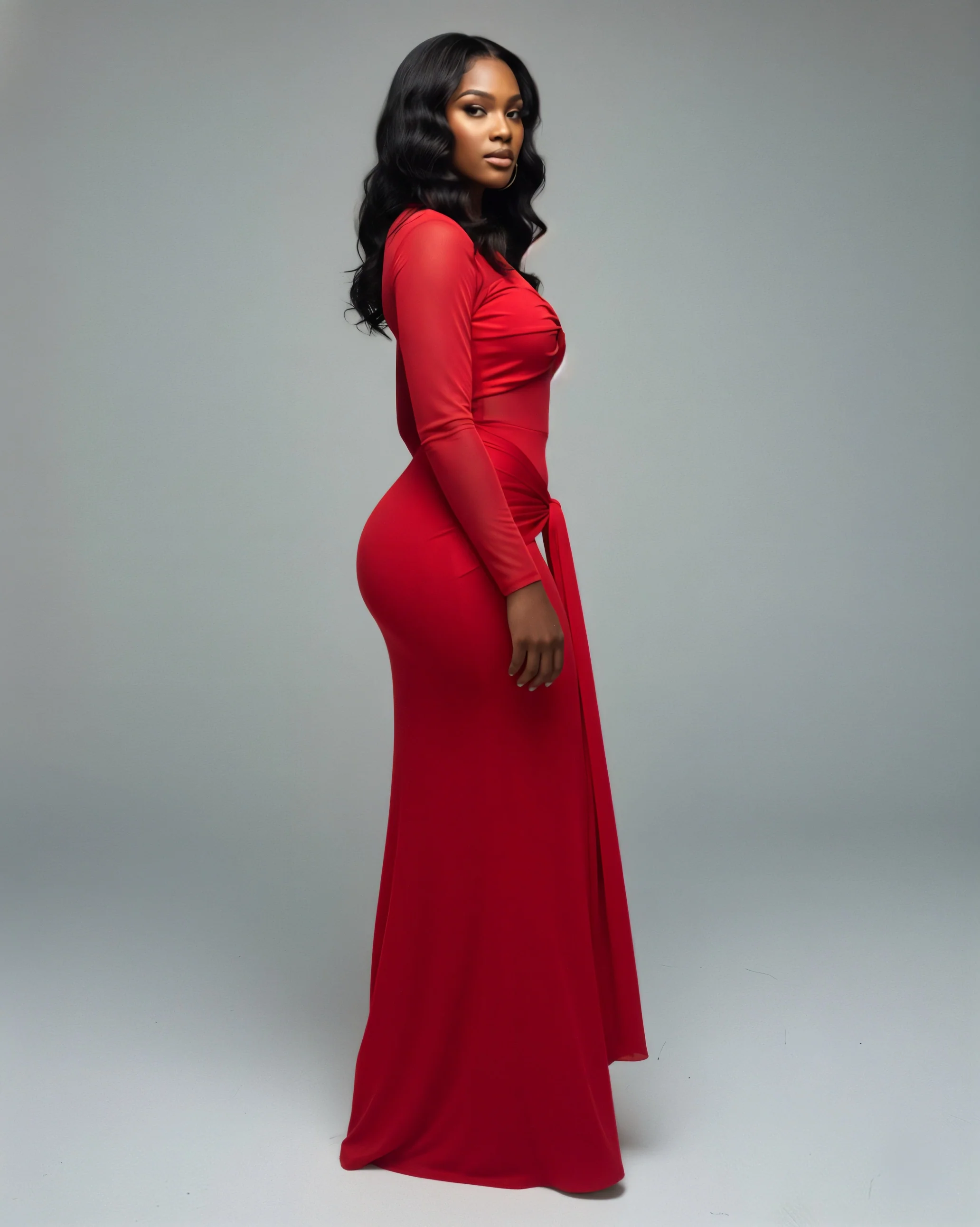 VALEYA Mesh Panel Tie-Front Maxi Dress - Image 3