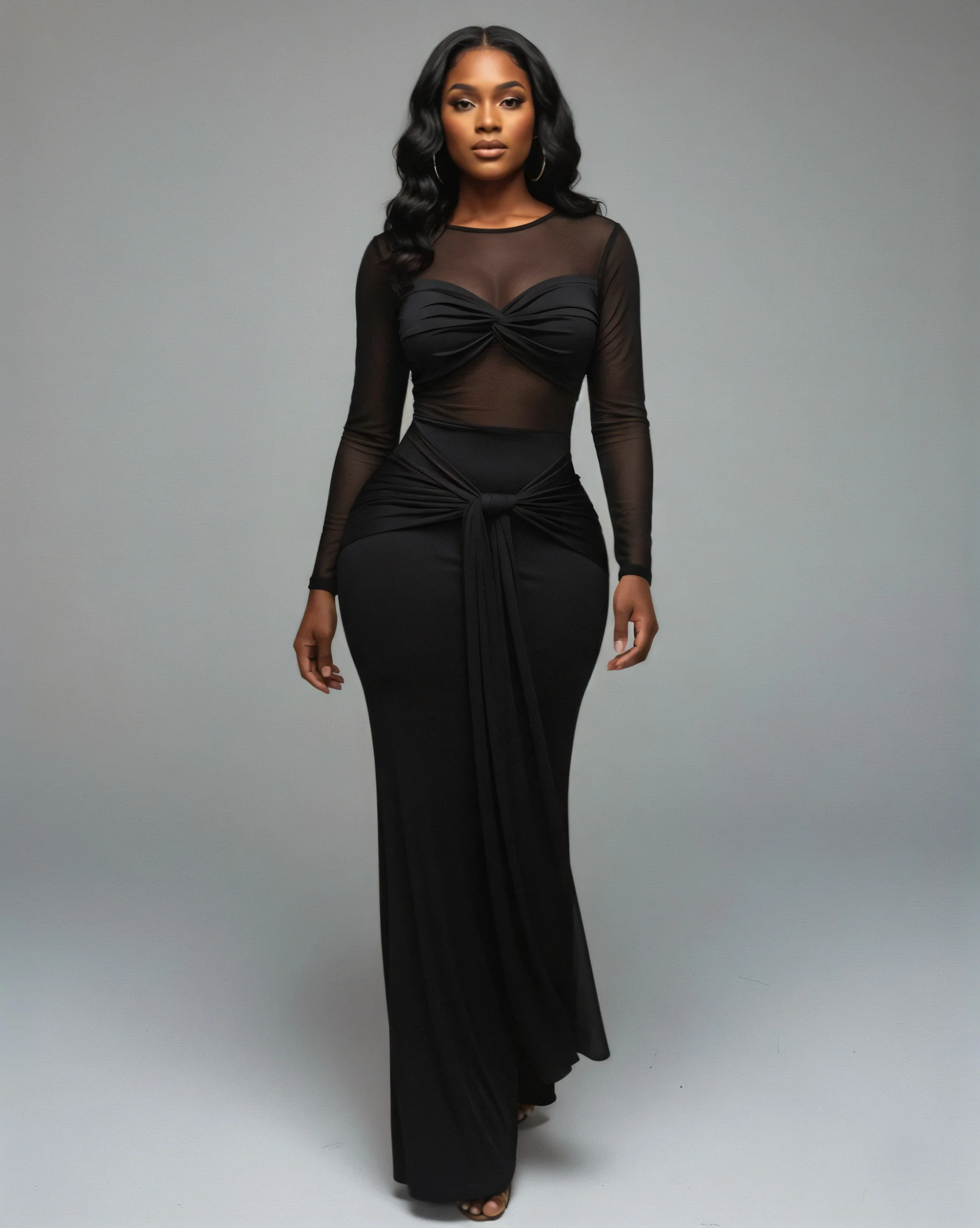 VALEYA Mesh Panel Tie-Front Maxi Dress - Image 5