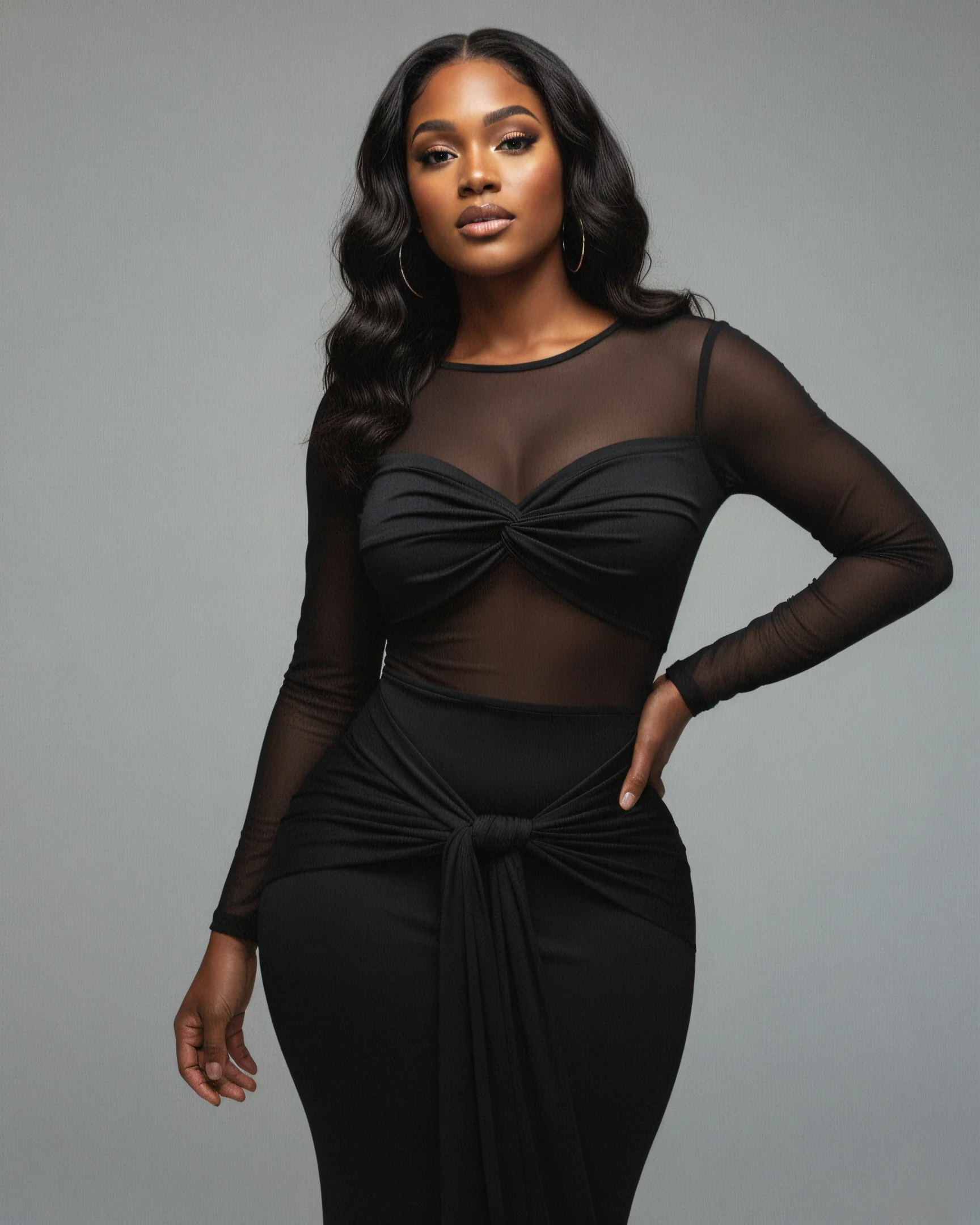 VALEYA Mesh Panel Tie-Front Maxi Dress - Image 6