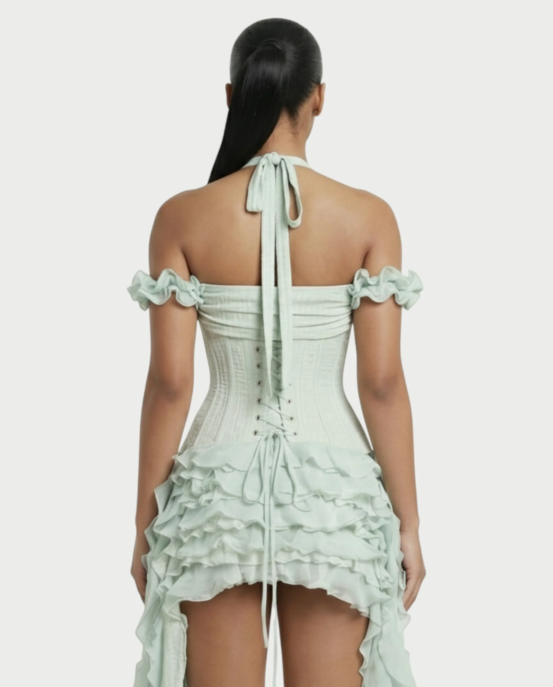 VALORIA Corset Ruffle Hem Mini Dress - Image 10