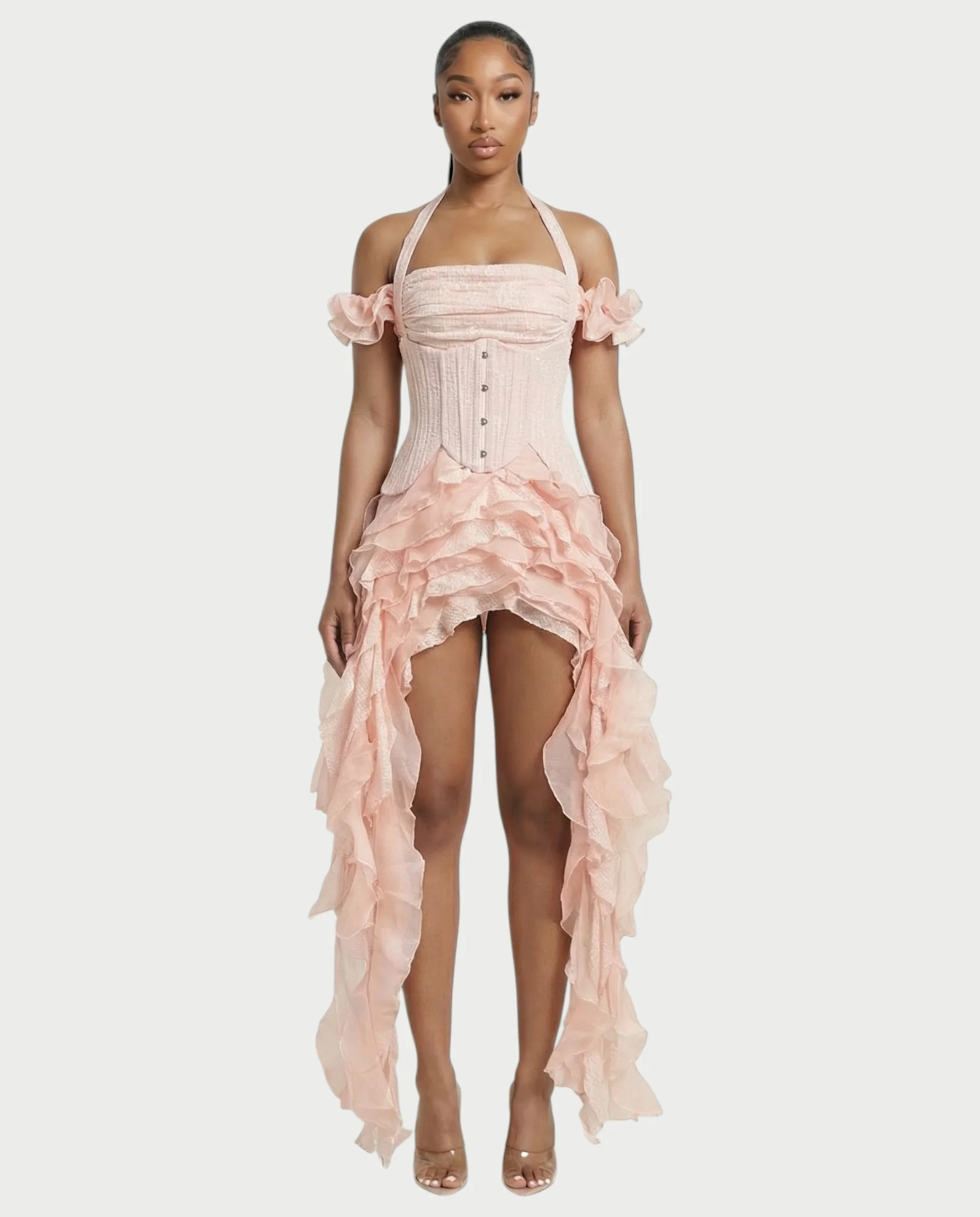 VALORIA Corset Ruffle Hem Mini Dress - Image 11