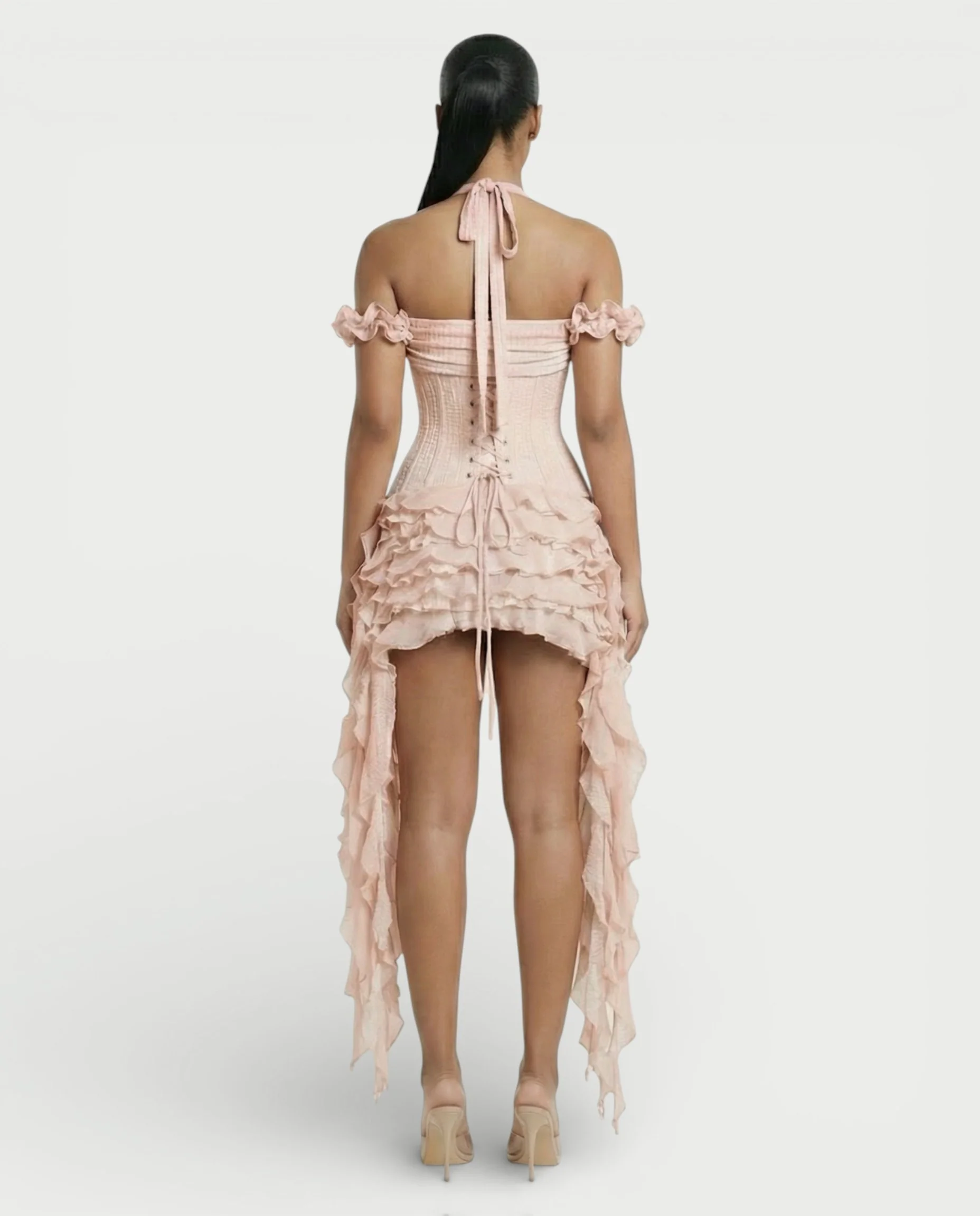 VALORIA Corset Ruffle Hem Mini Dress - Image 12