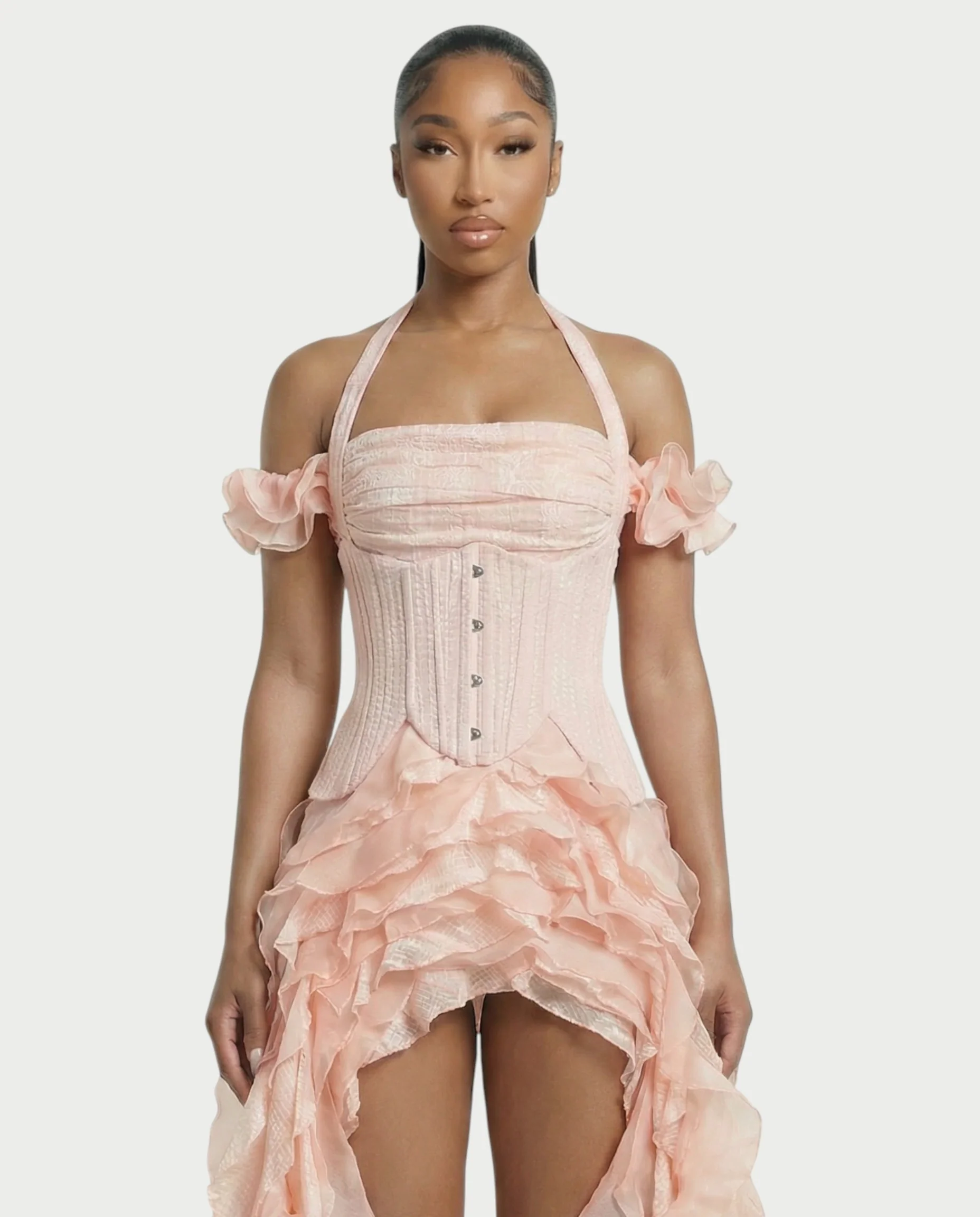 VALORIA Corset Ruffle Hem Mini Dress - Image 13