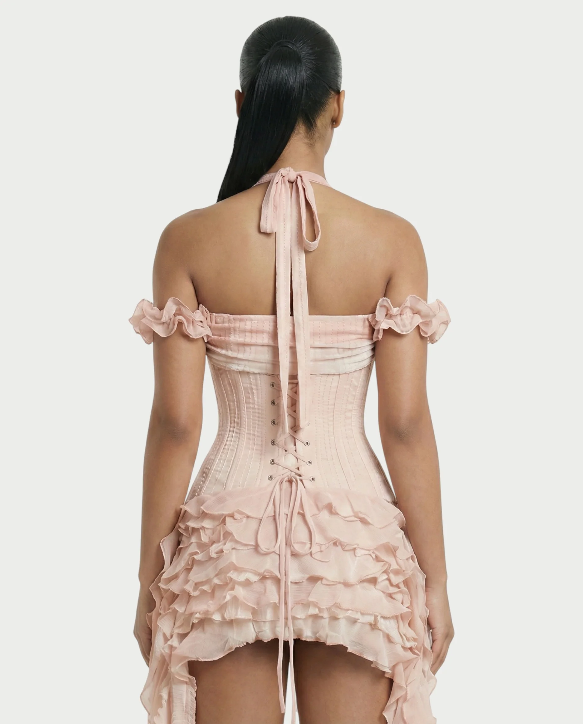 VALORIA Corset Ruffle Hem Mini Dress - Image 15
