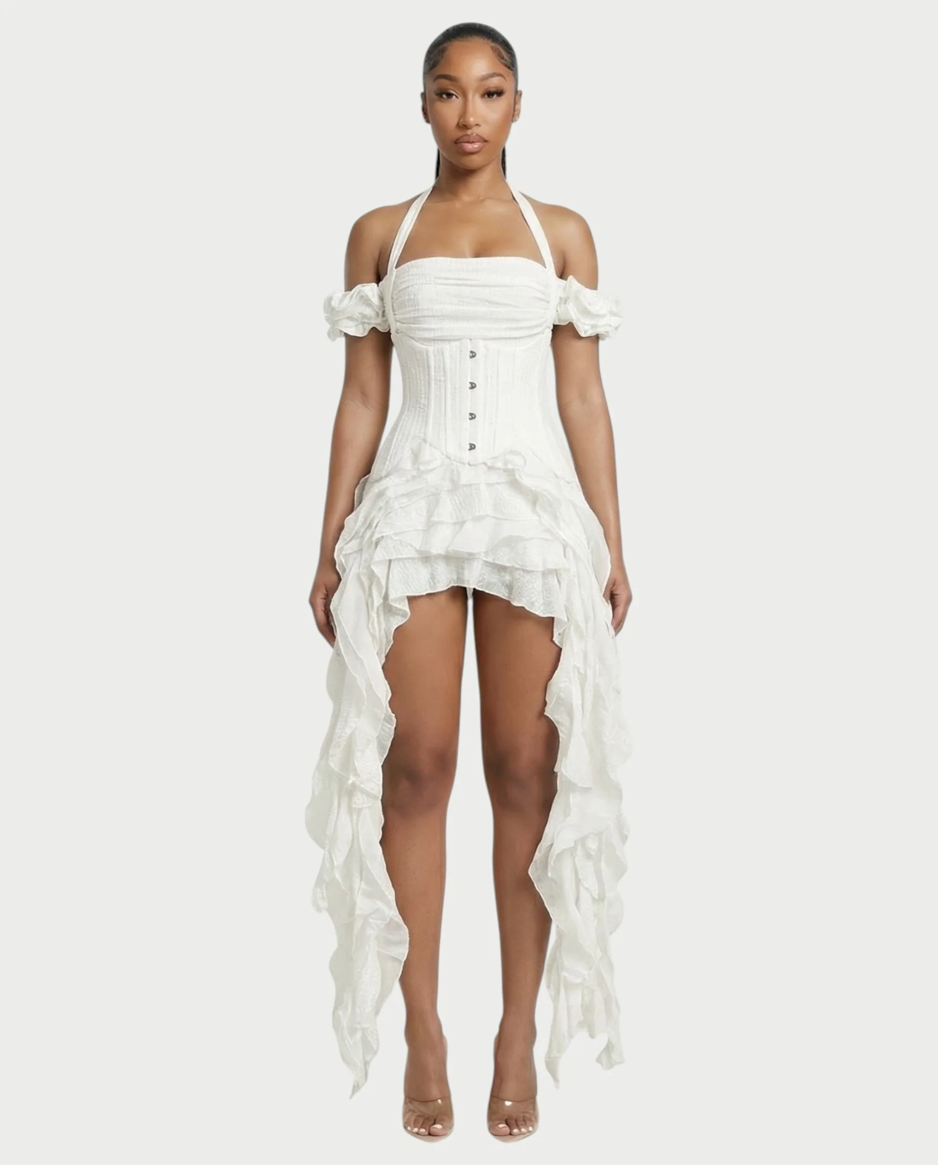 VALORIA Corset Ruffle Hem Mini Dress - Image 16