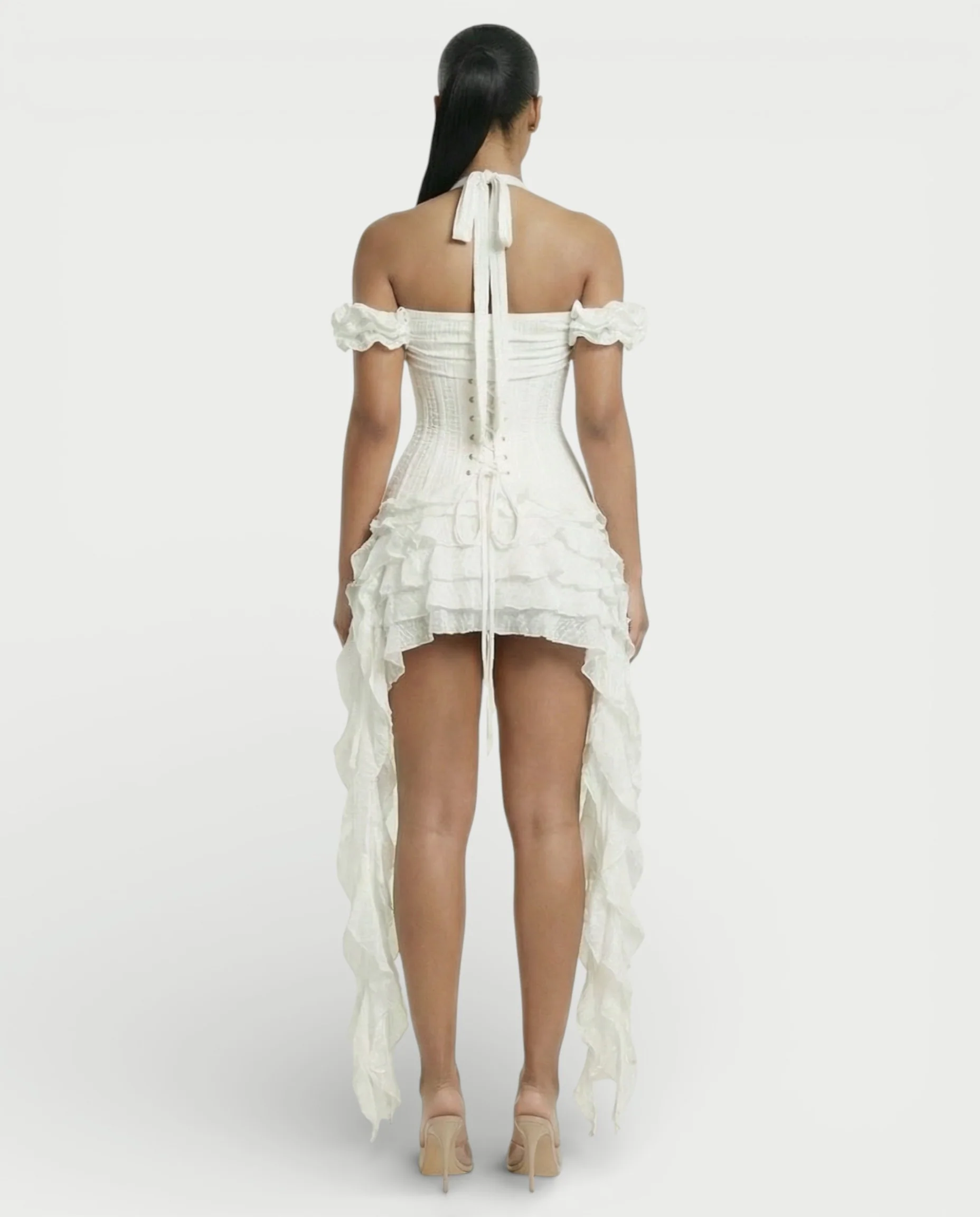 VALORIA Corset Ruffle Hem Mini Dress - Image 17