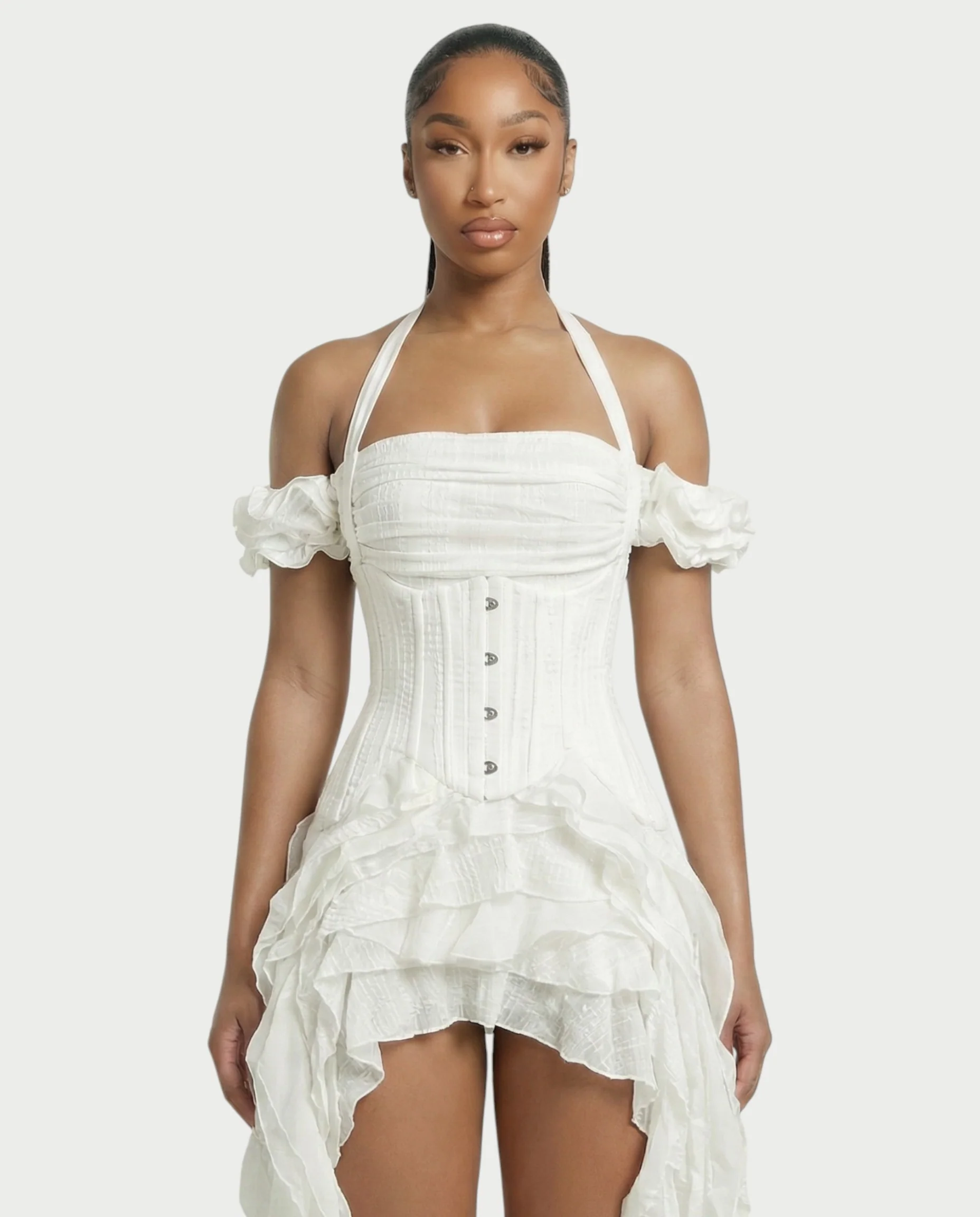 VALORIA Corset Ruffle Hem Mini Dress - Image 18
