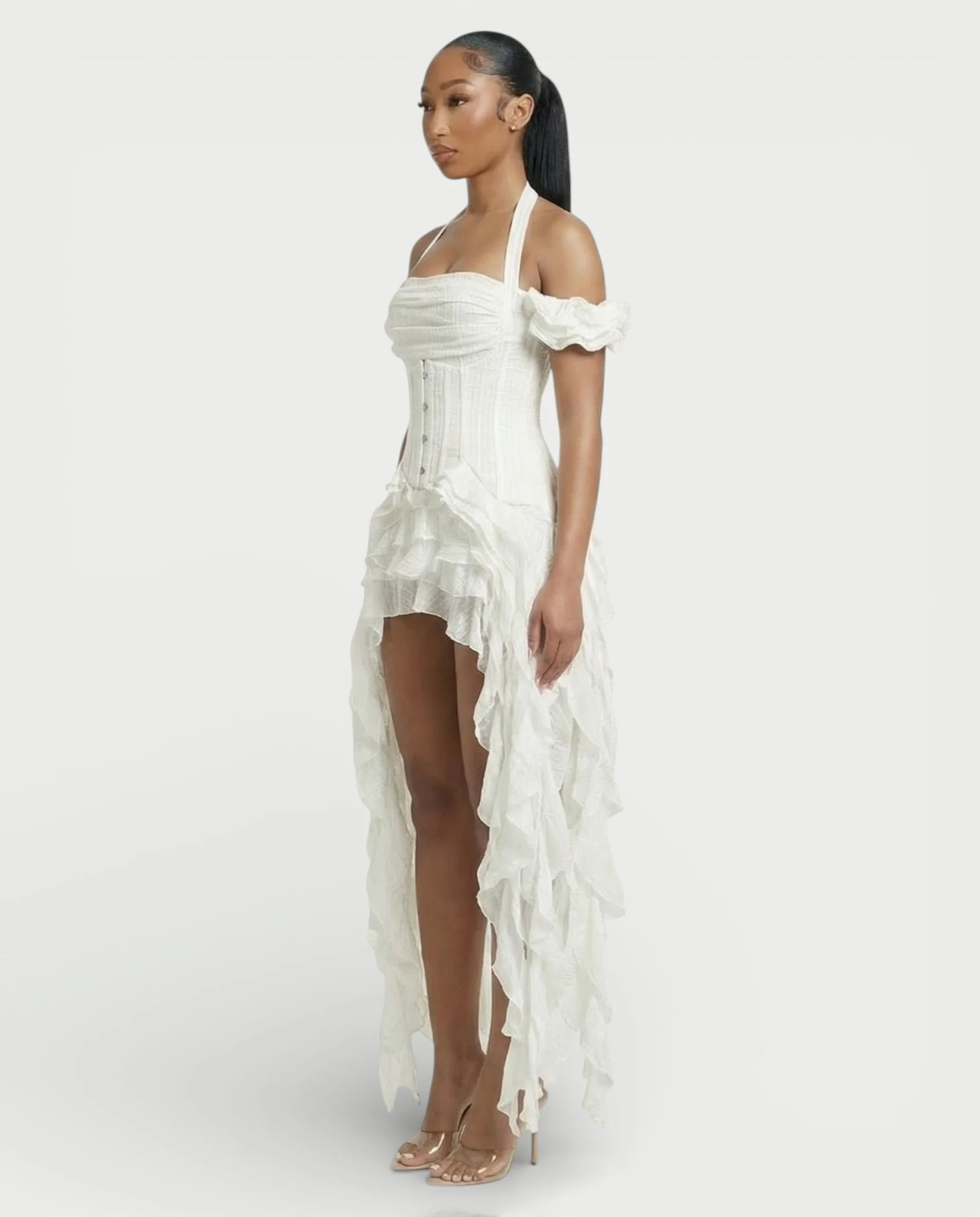 VALORIA Corset Ruffle Hem Mini Dress - Image 19