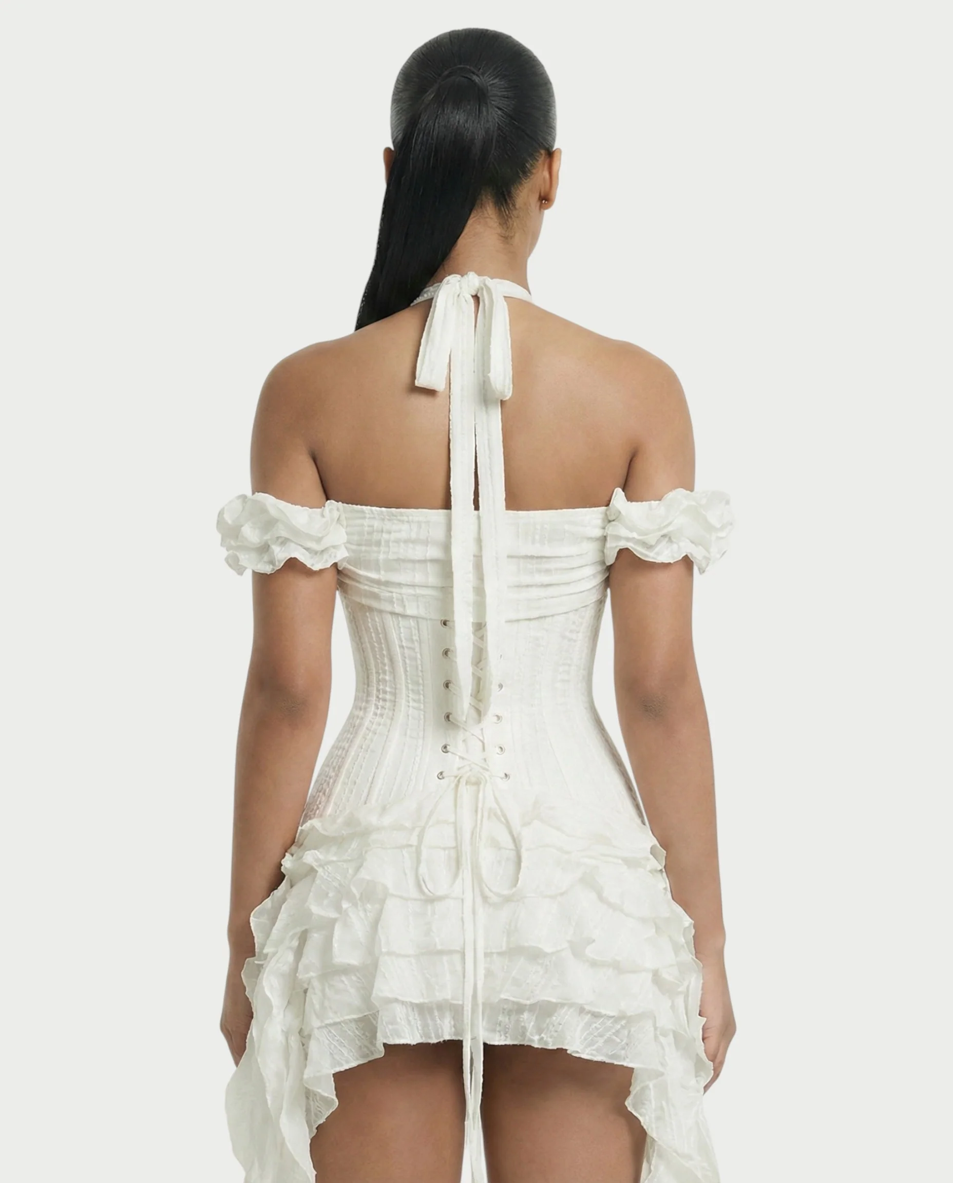 VALORIA Corset Ruffle Hem Mini Dress - Image 20