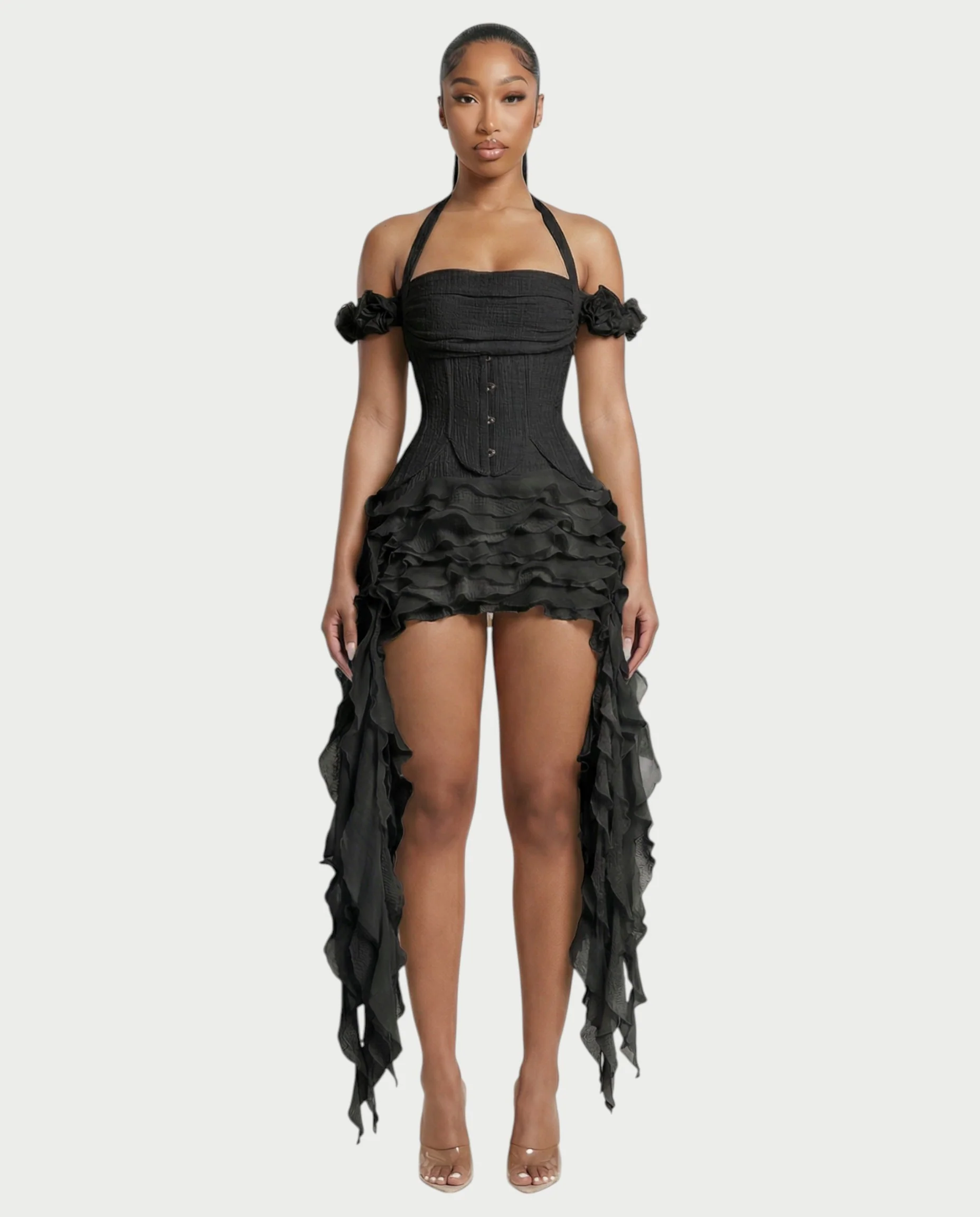 VALORIA Corset Ruffle Hem Mini Dress - Image 21