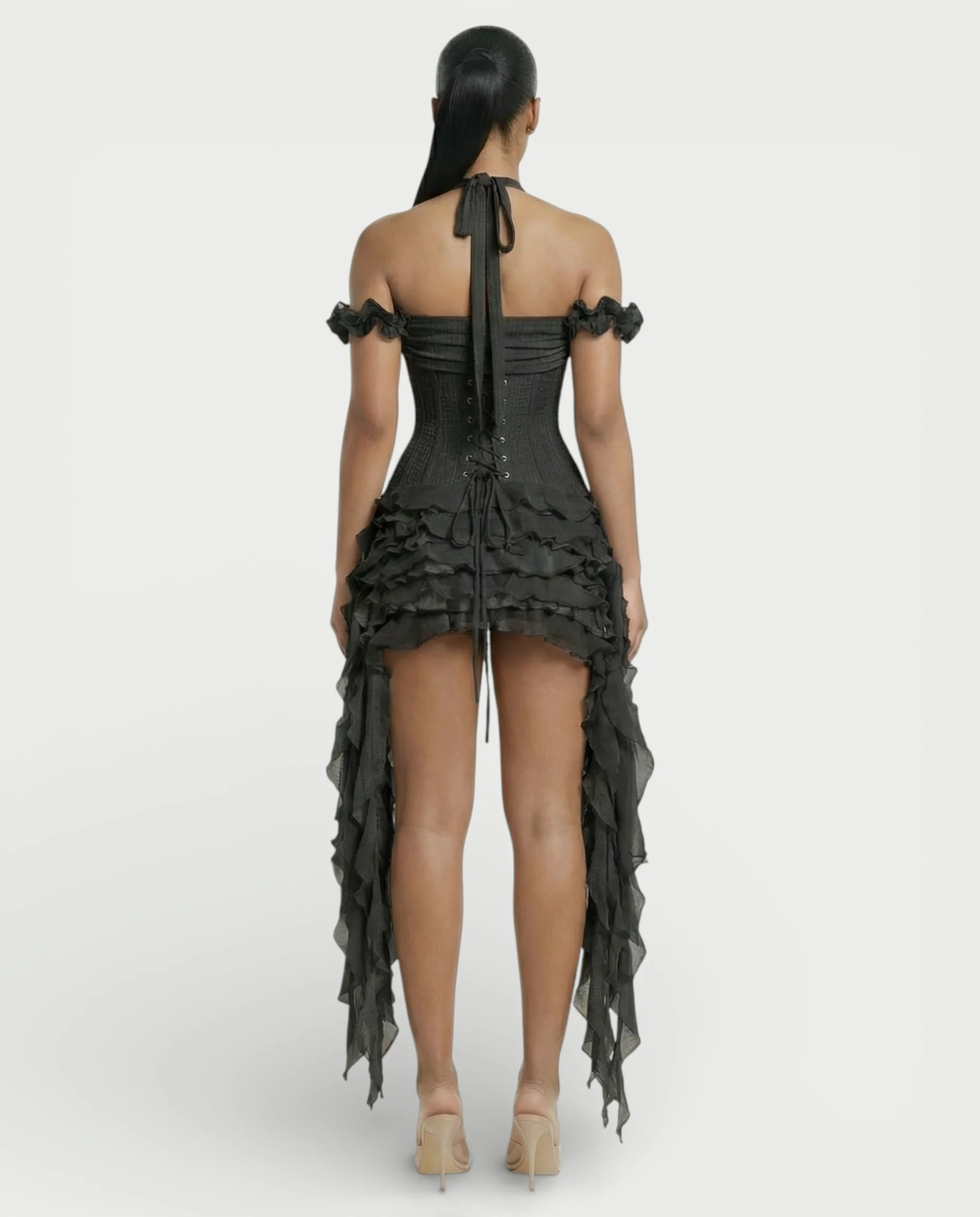 VALORIA Corset Ruffle Hem Mini Dress - Image 22