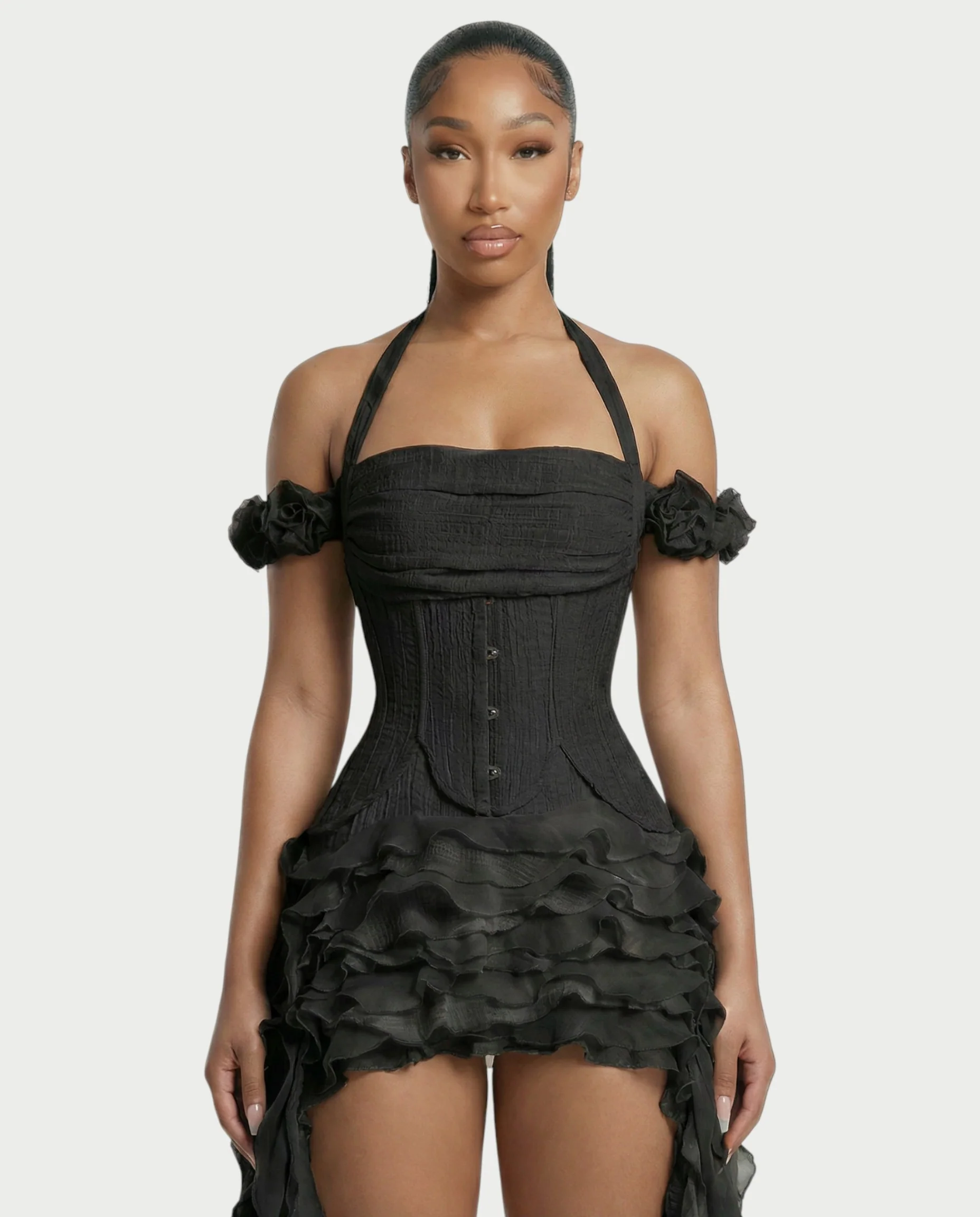 VALORIA Corset Ruffle Hem Mini Dress - Image 23
