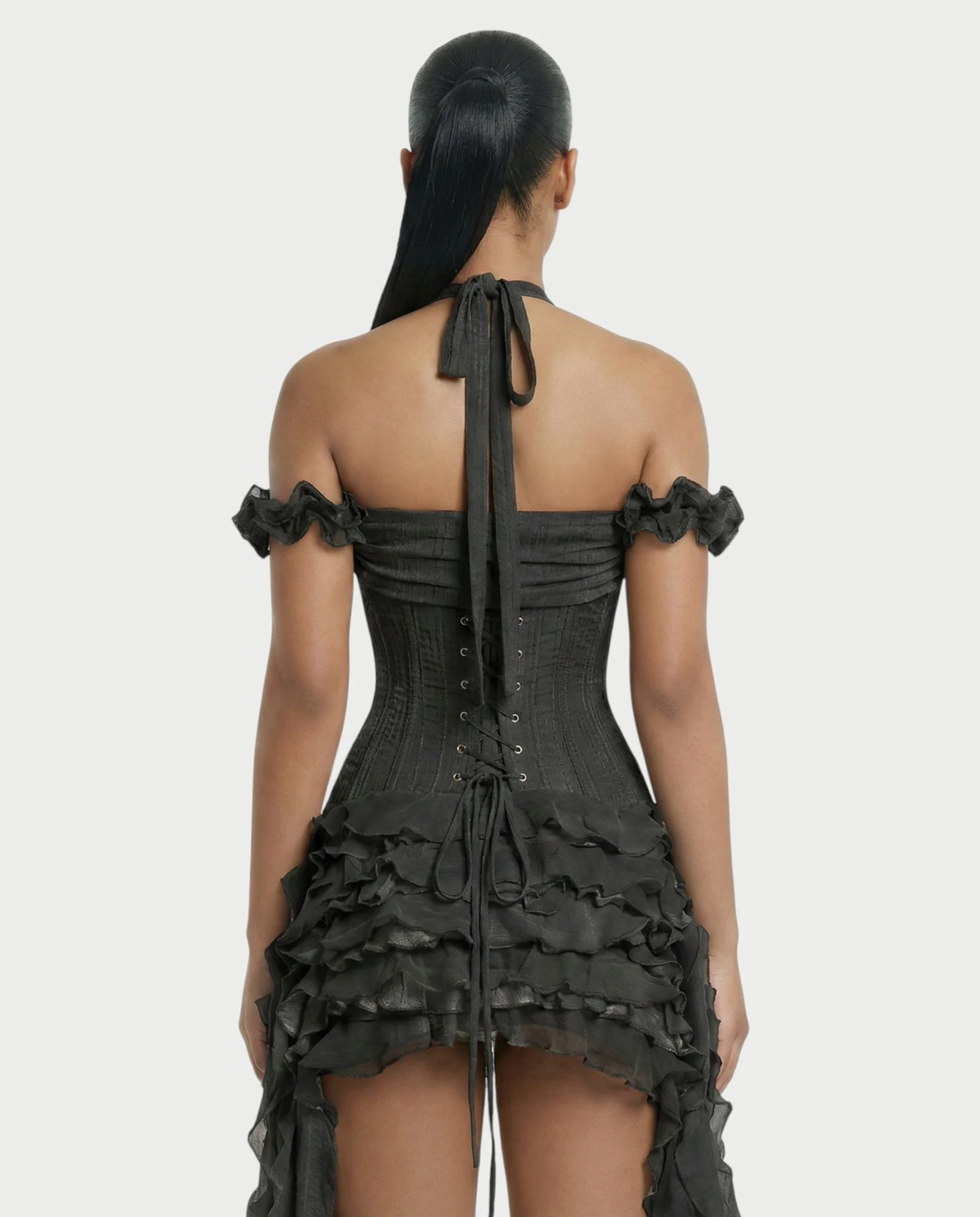 VALORIA Corset Ruffle Hem Mini Dress - Image 25