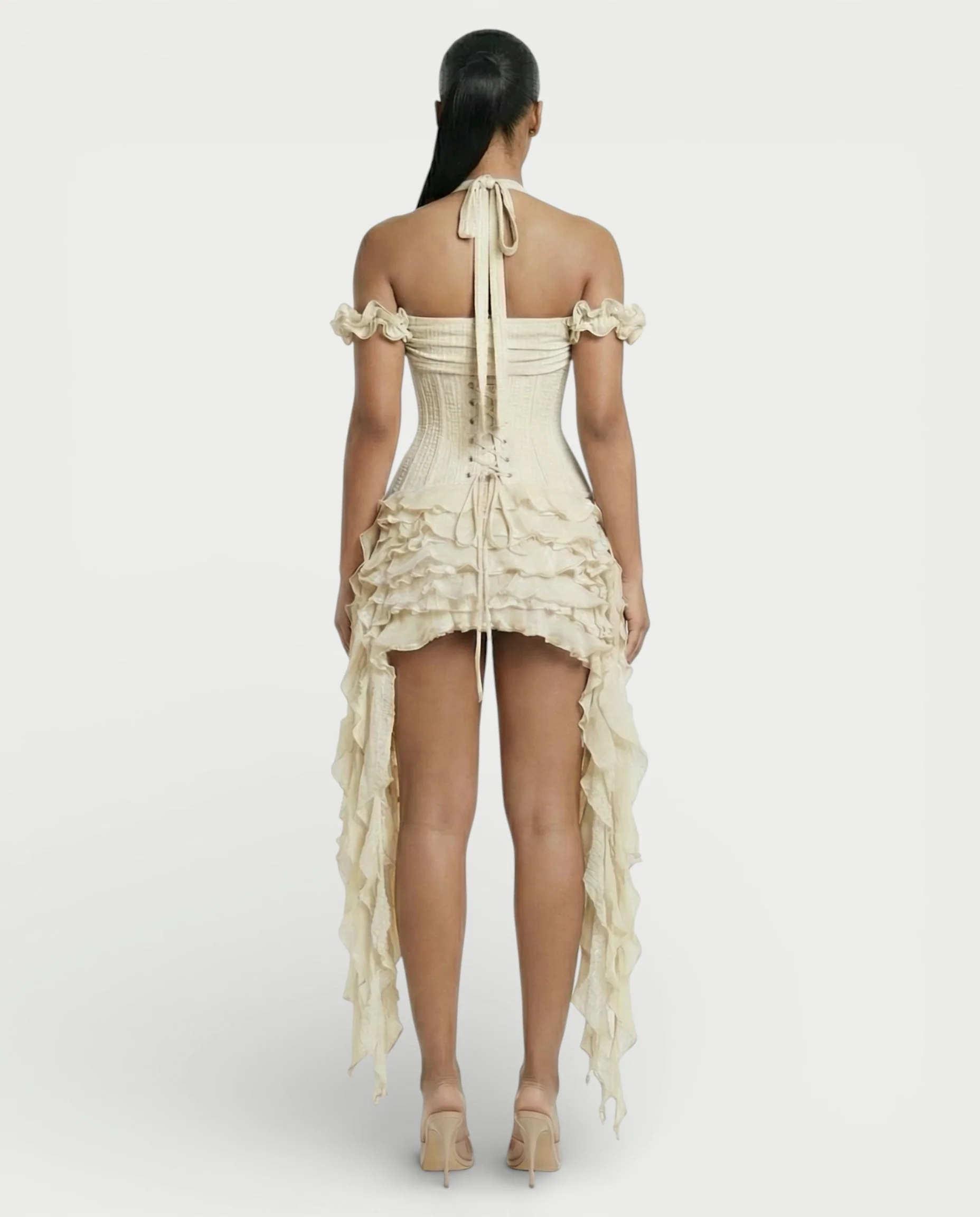 VALORIA Corset Ruffle Hem Mini Dress - Image 27