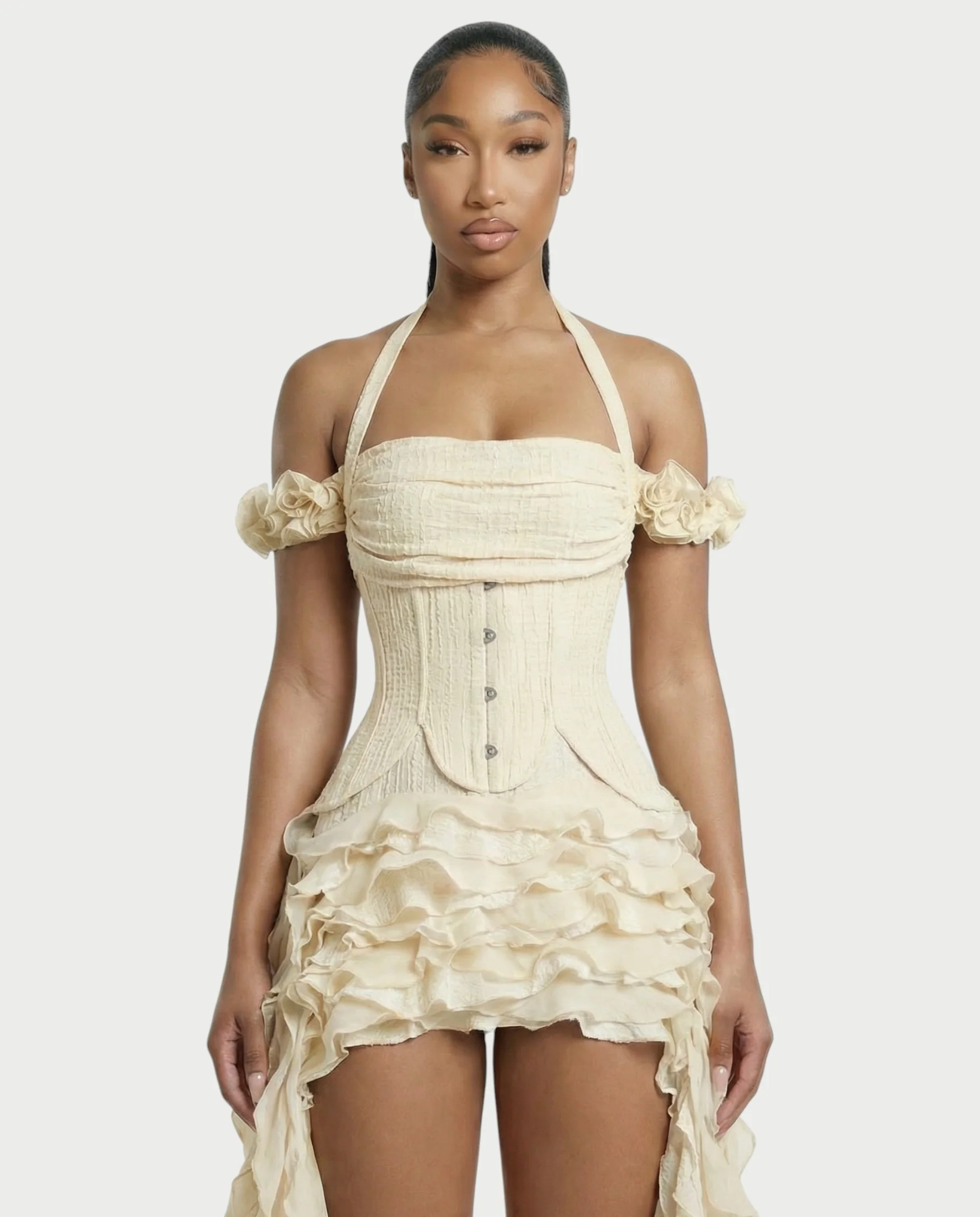 VALORIA Corset Ruffle Hem Mini Dress - Image 28