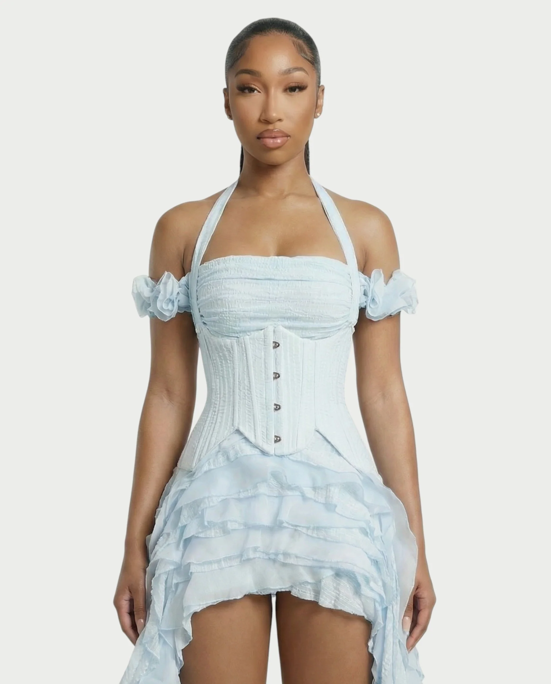 VALORIA Corset Ruffle Hem Mini Dress - Image 3