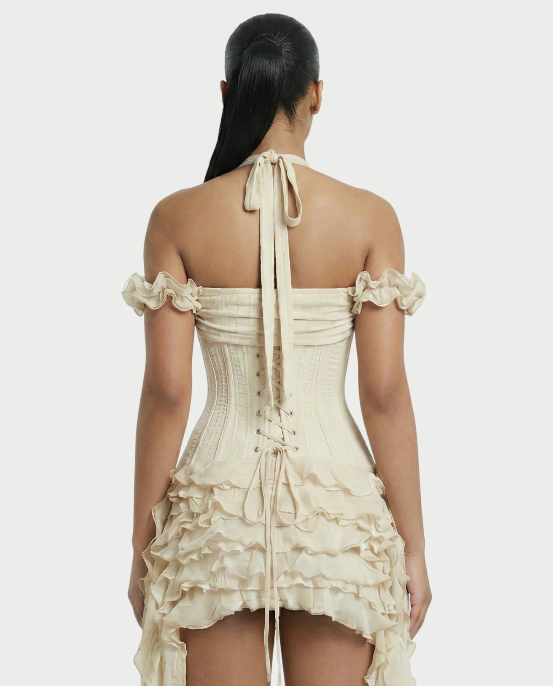 VALORIA Corset Ruffle Hem Mini Dress - Image 30