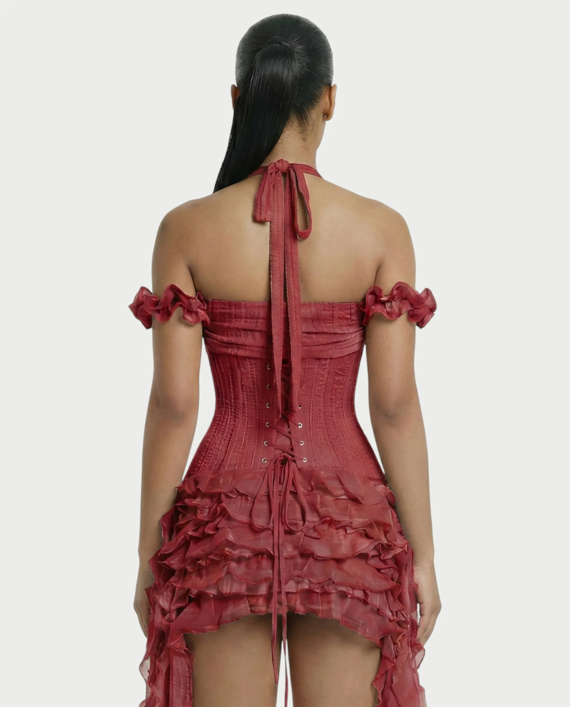VALORIA Corset Ruffle Hem Mini Dress - Image 35