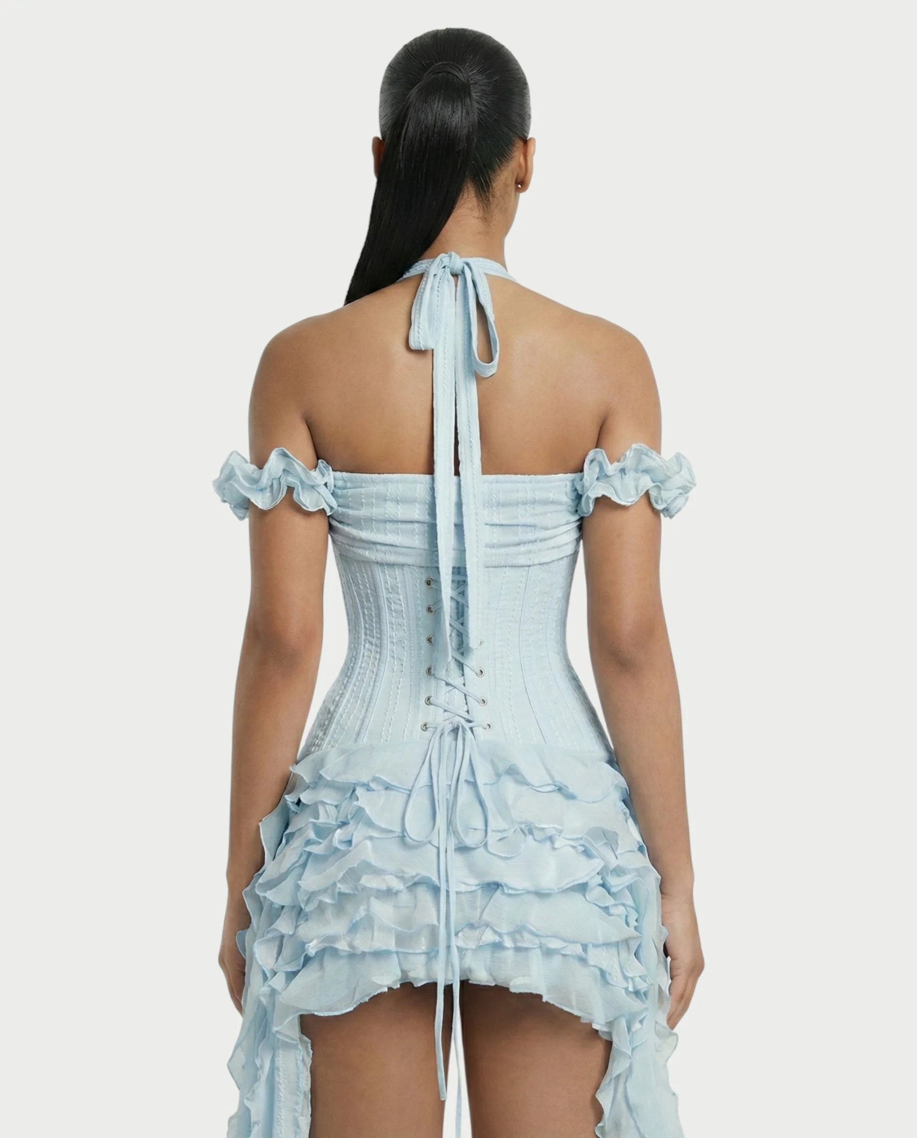 VALORIA Corset Ruffle Hem Mini Dress - Image 5