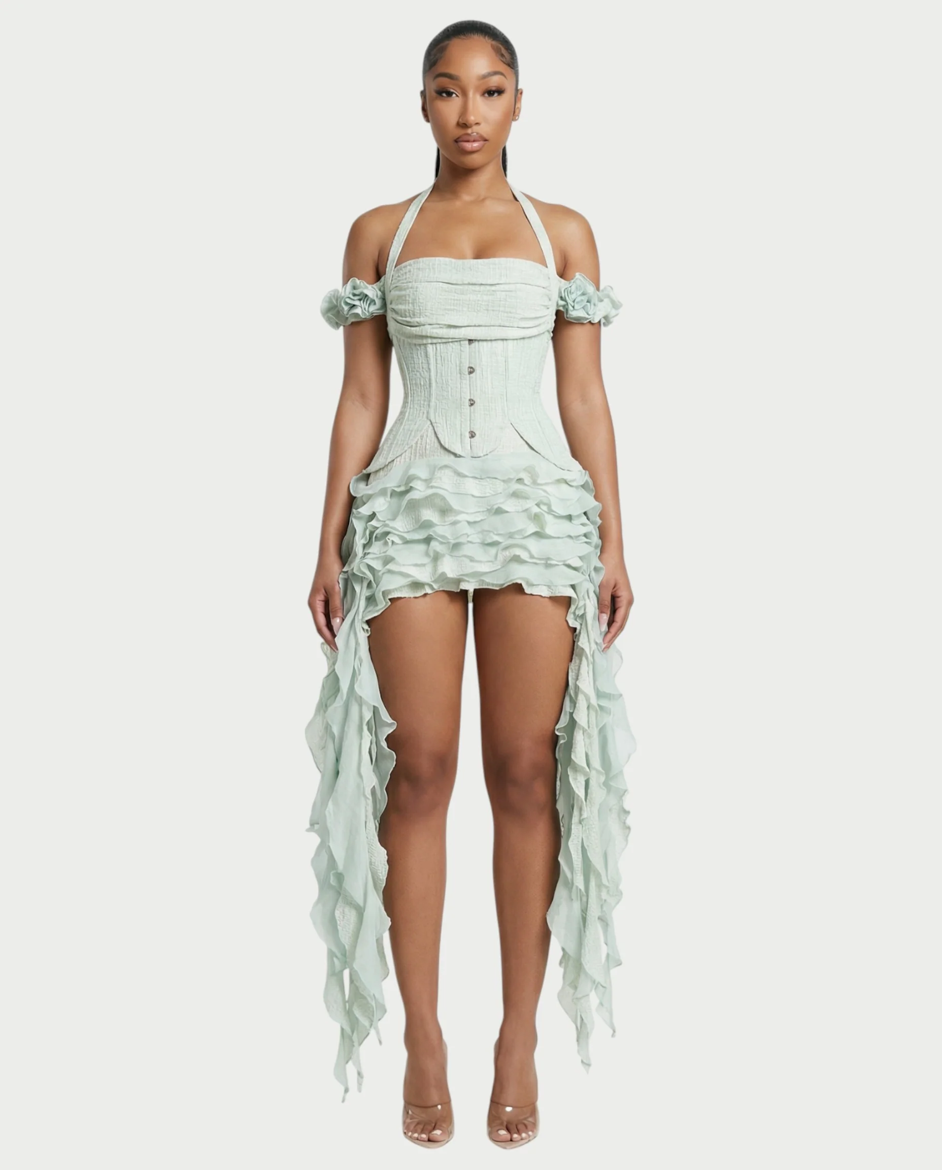VALORIA Corset Ruffle Hem Mini Dress - Image 6