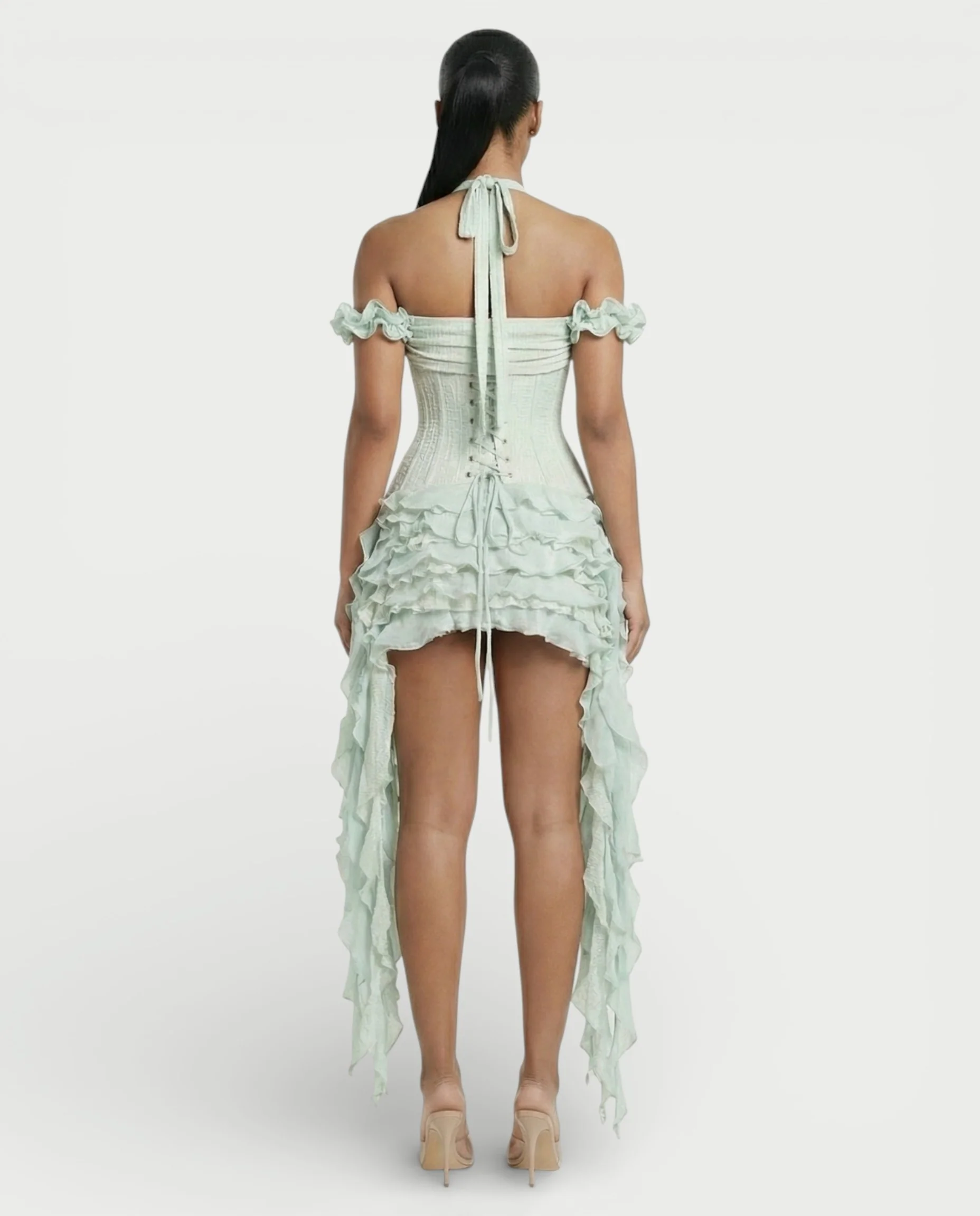 VALORIA Corset Ruffle Hem Mini Dress - Image 7