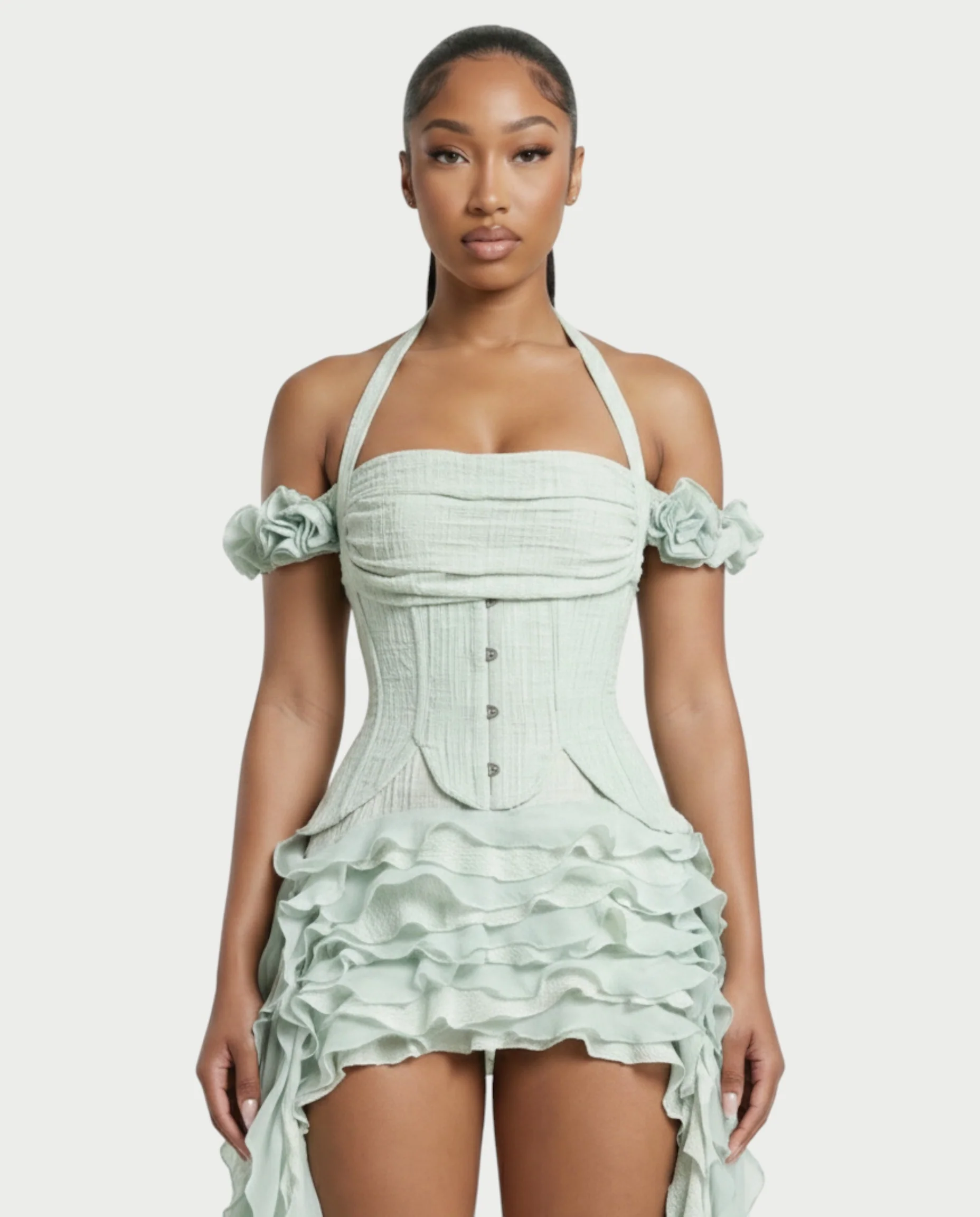 VALORIA Corset Ruffle Hem Mini Dress - Image 8