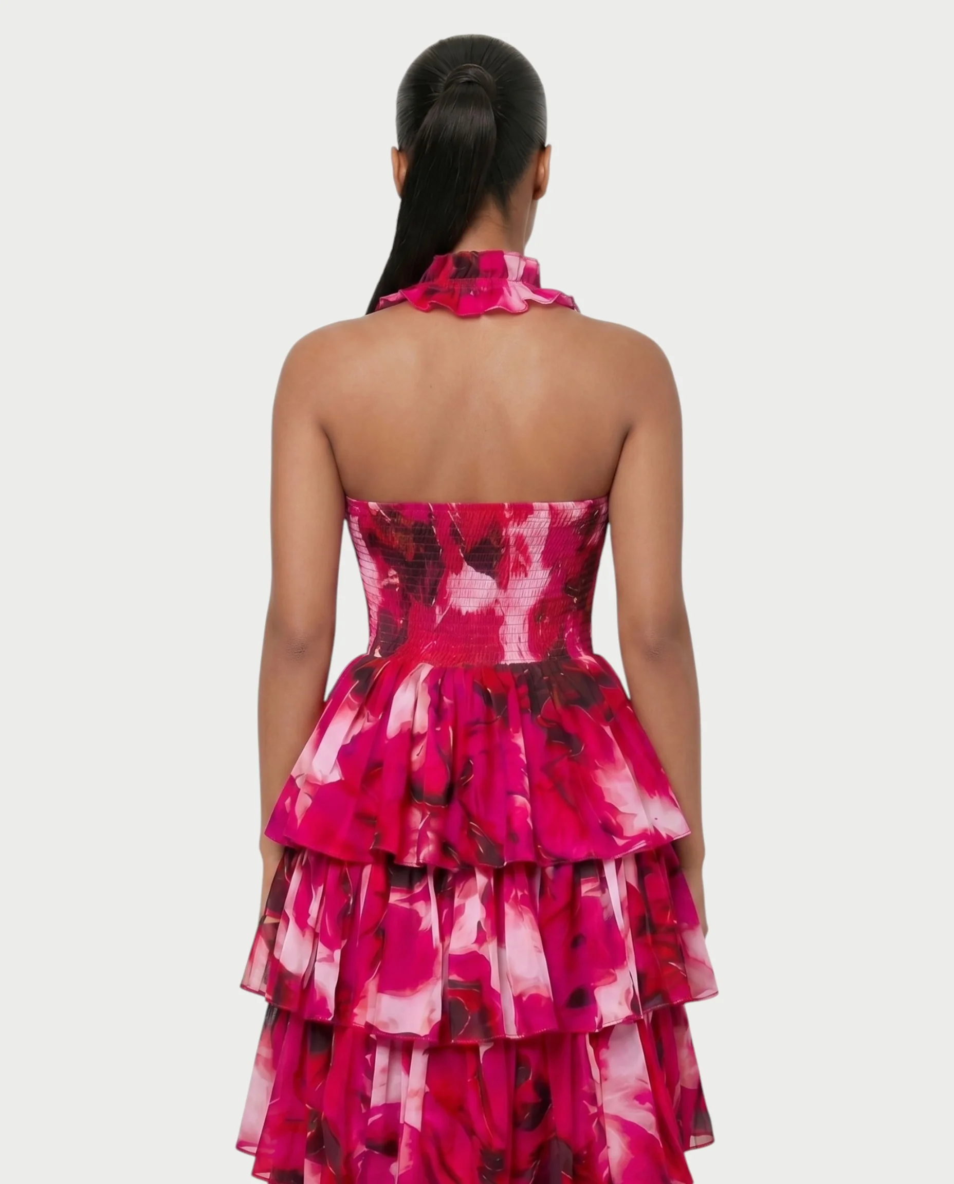VALORIN Printed Layered Ruffle Halter Maxi Dress - Image 10