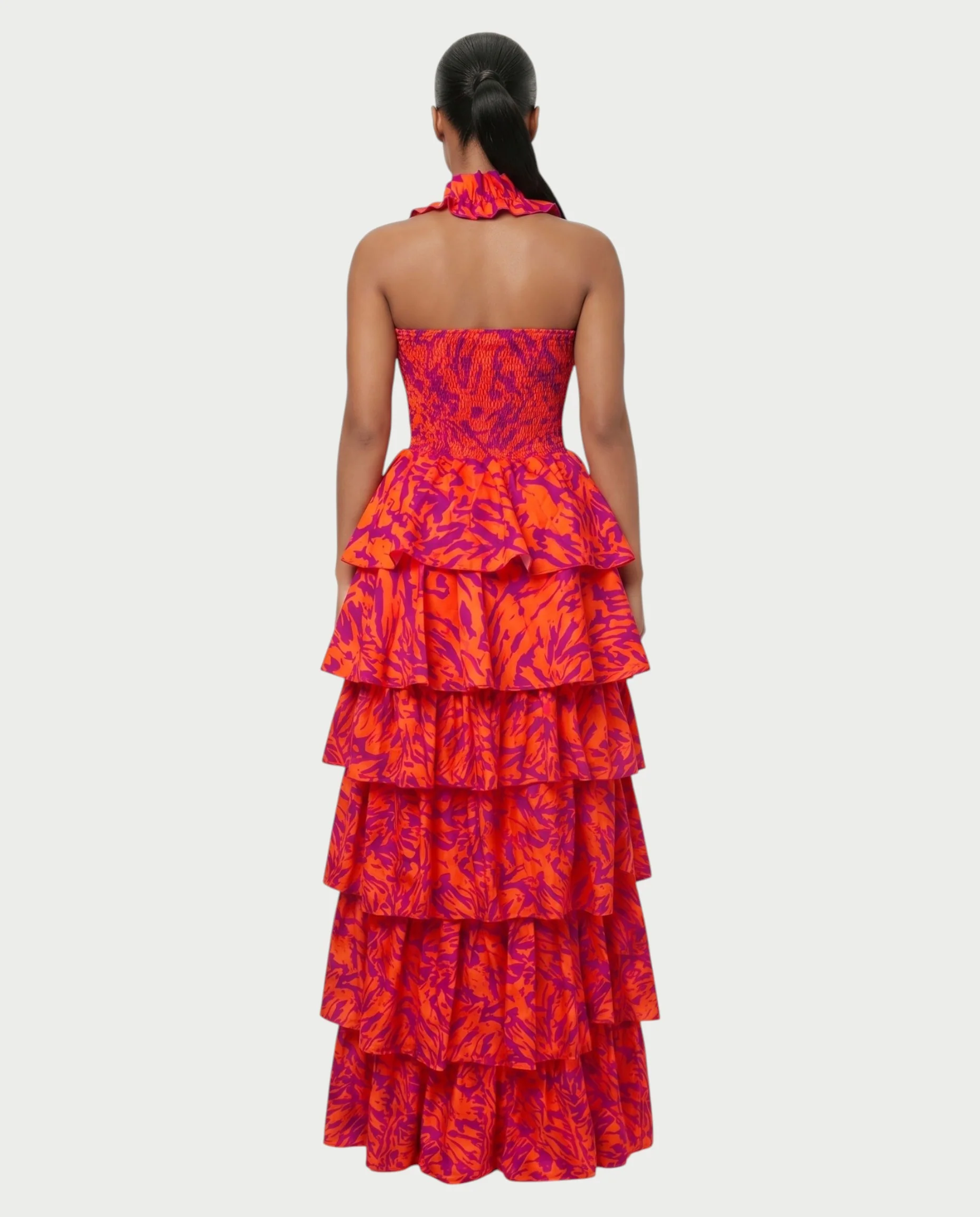 VALORIN Printed Layered Ruffle Halter Maxi Dress - Image 2
