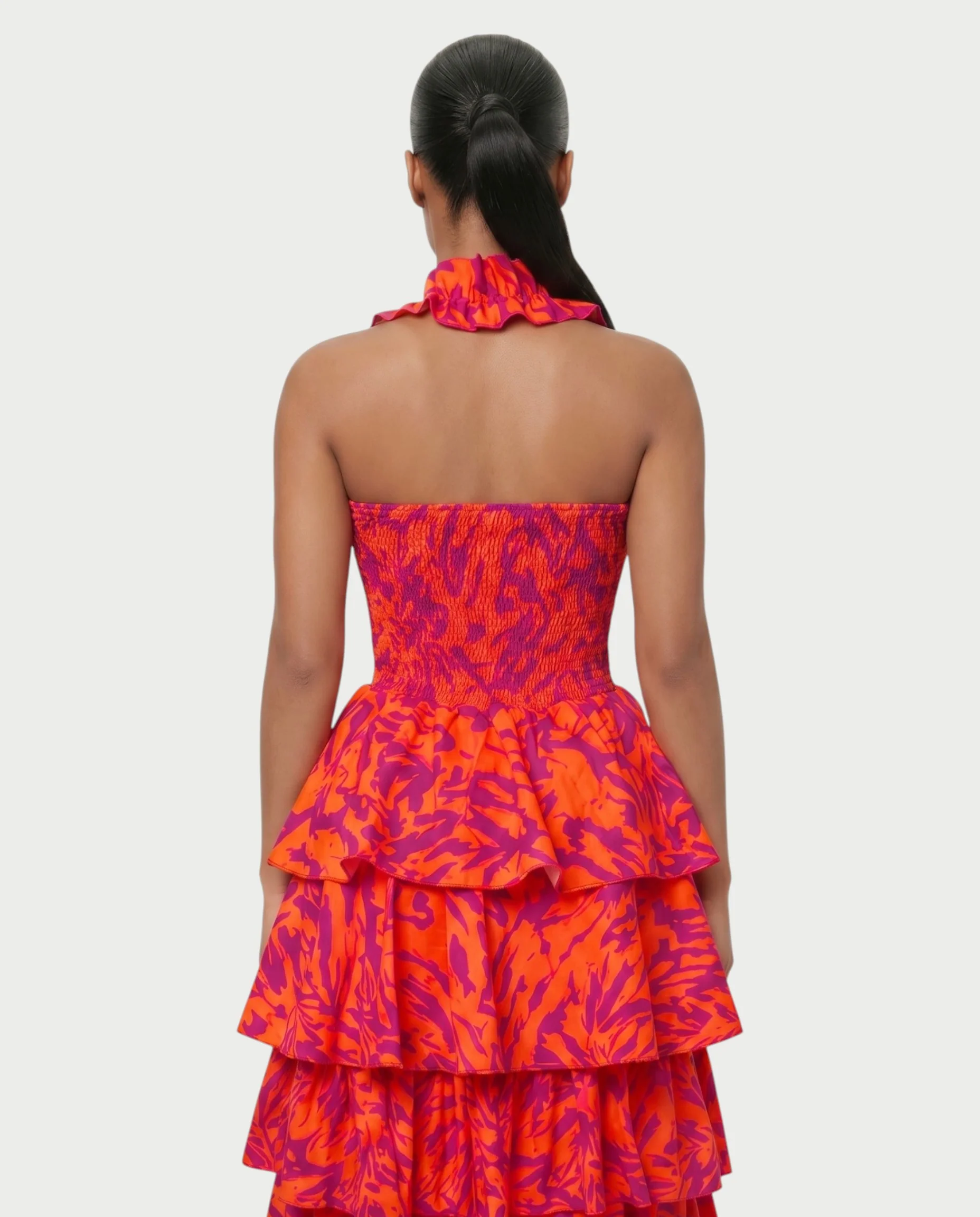 VALORIN Printed Layered Ruffle Halter Maxi Dress - Image 5