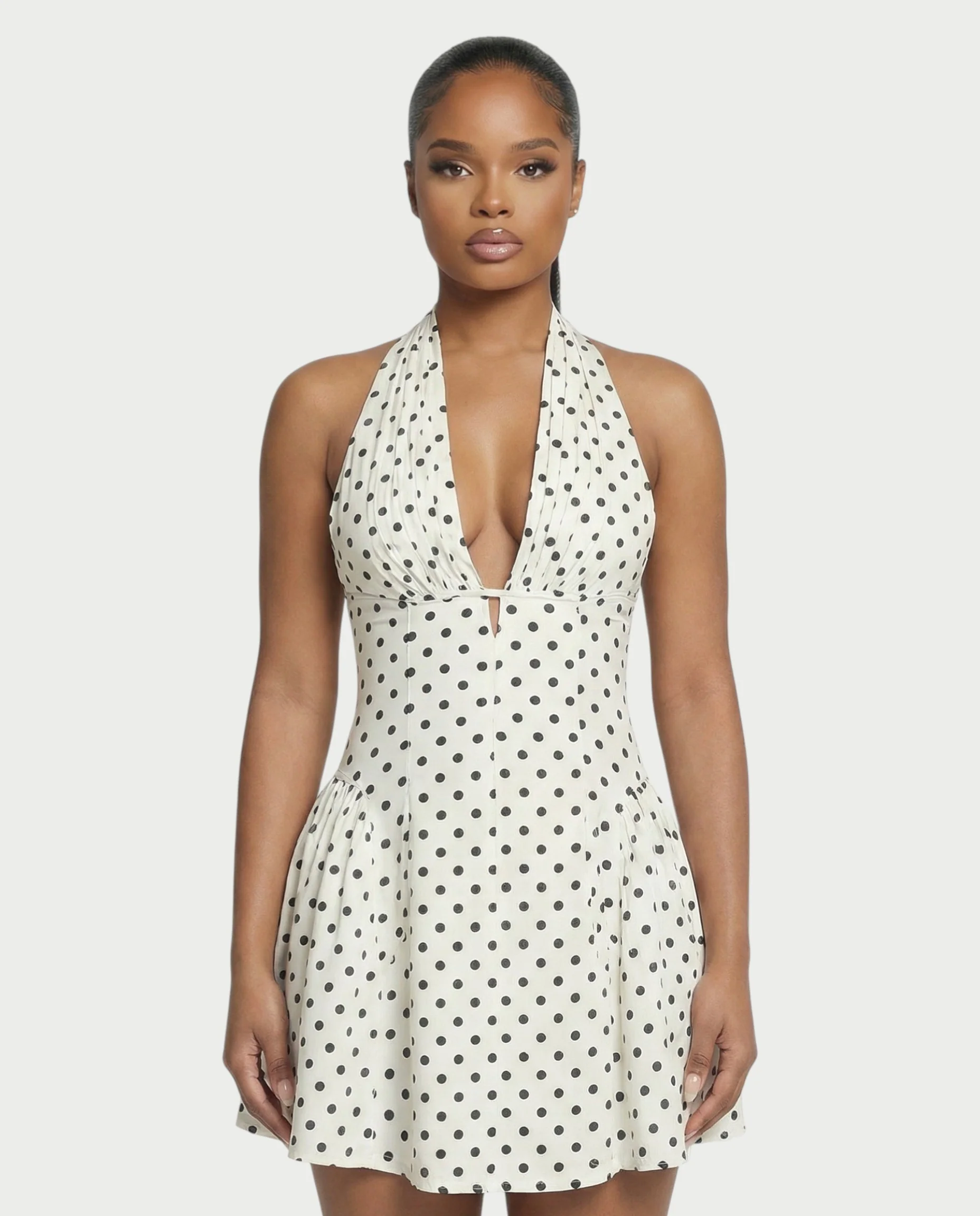 VANCE V-Neck Halter Polka Dot Mini Dress - Image 4