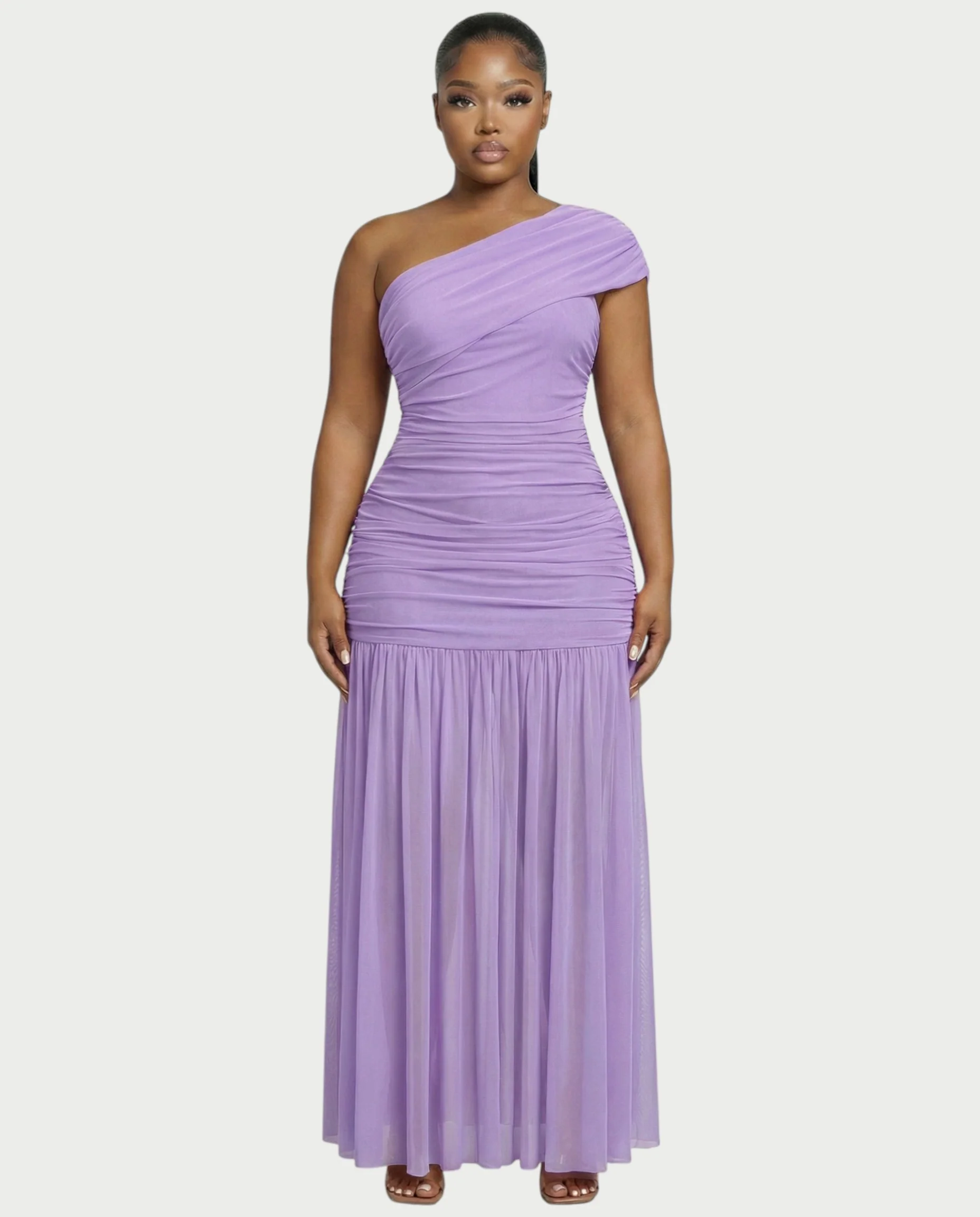 VAREN One-Shoulder Ruched Mesh Maxi Dress - Image 16
