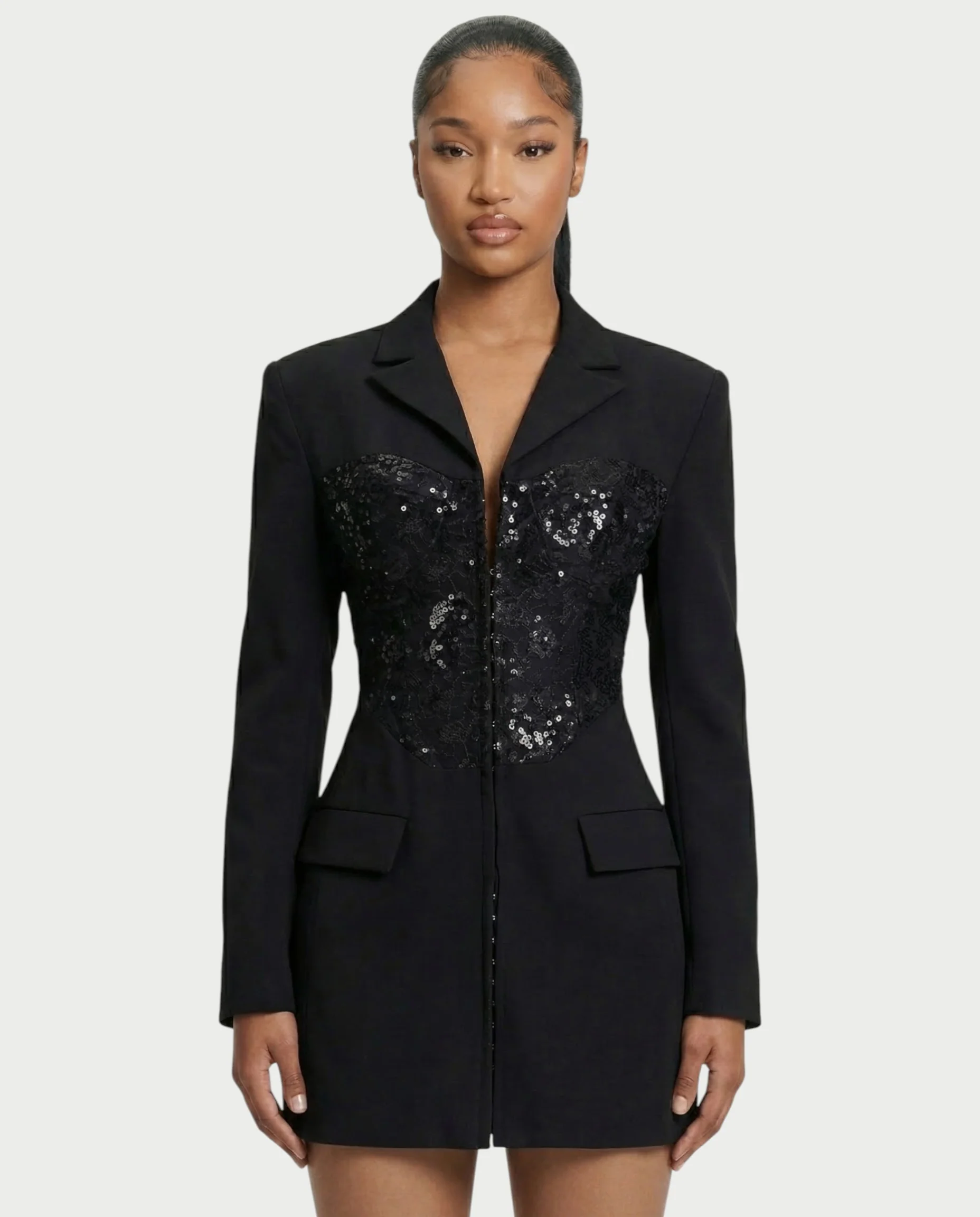 VARENA Sequin Lace Cinched Blazer Mini Dress - Image 4
