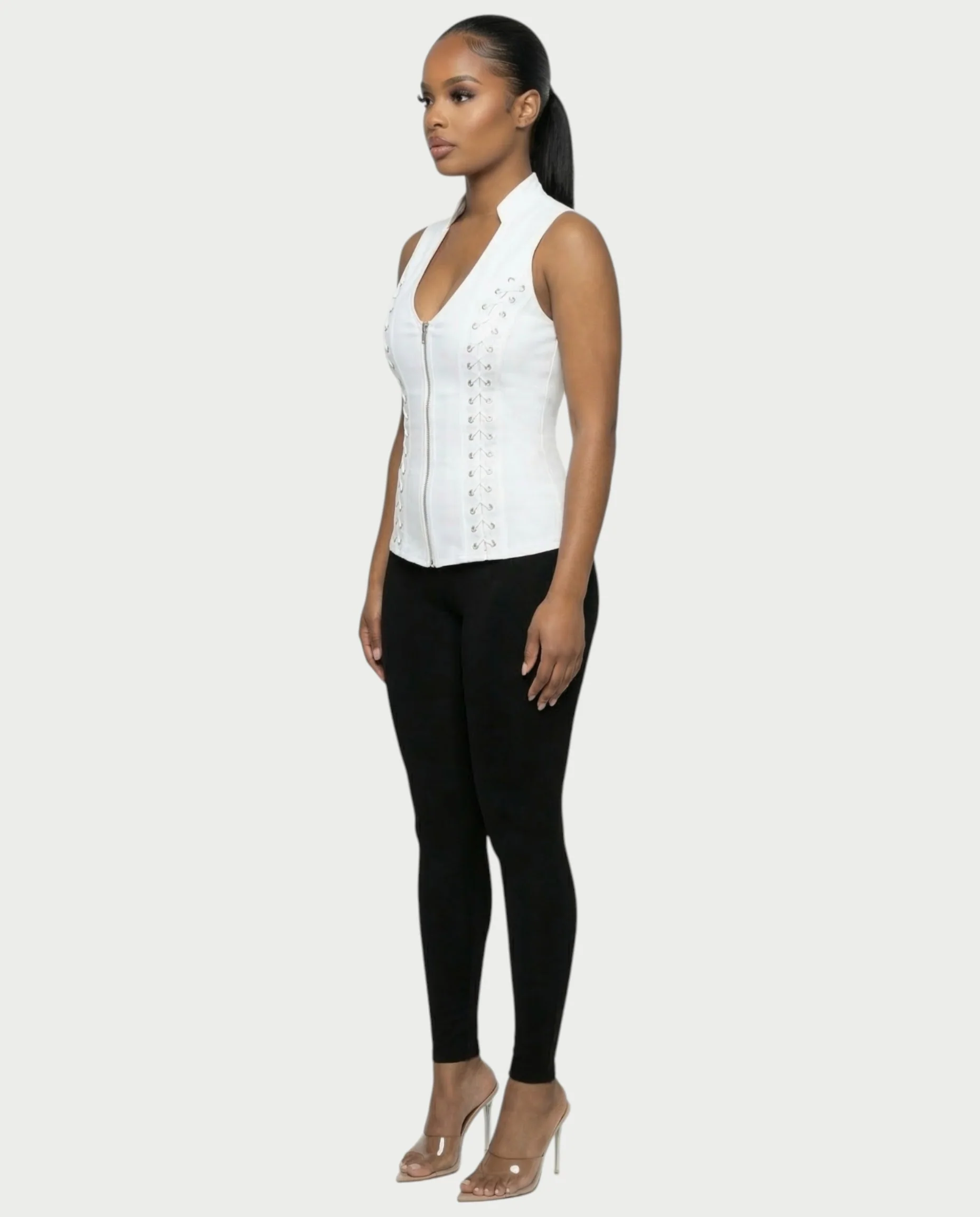 VELENA Lace-Up Zip-Front Vest Top - Image 3